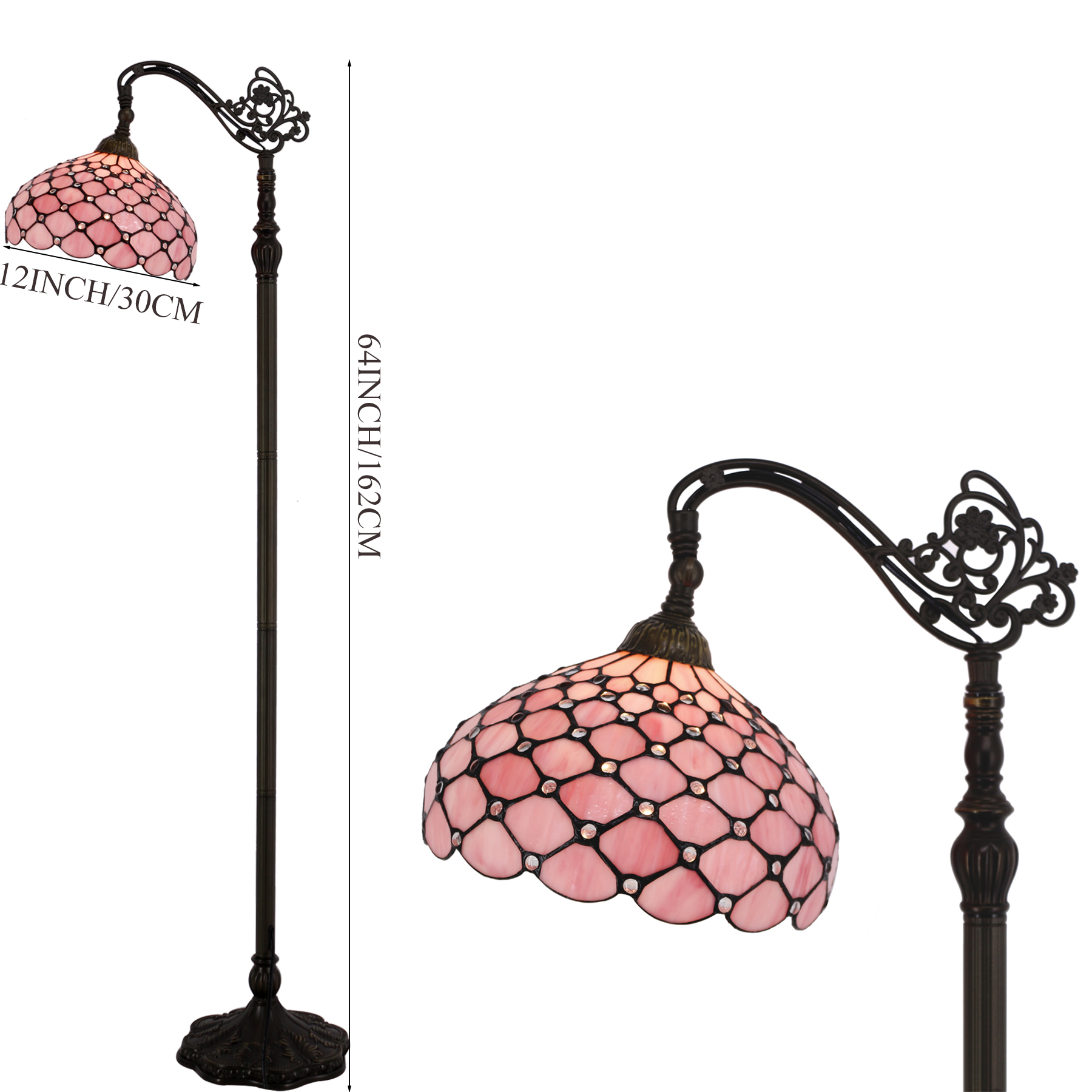 Image of WERFACTORY Tiffany Floor Lamp Pink Stained Glass Pearl Bead Arched Lamp