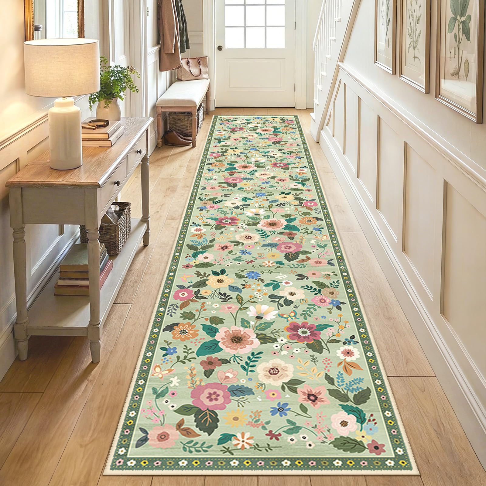 DEFYNEE Waschbarer Teppich Wohnzimmer, Boho Vintage Blumenmuster Teppich, Rutschfester Kurzflor Carpet für Wohnzimmer, Schlafzimmer, Esszimmer