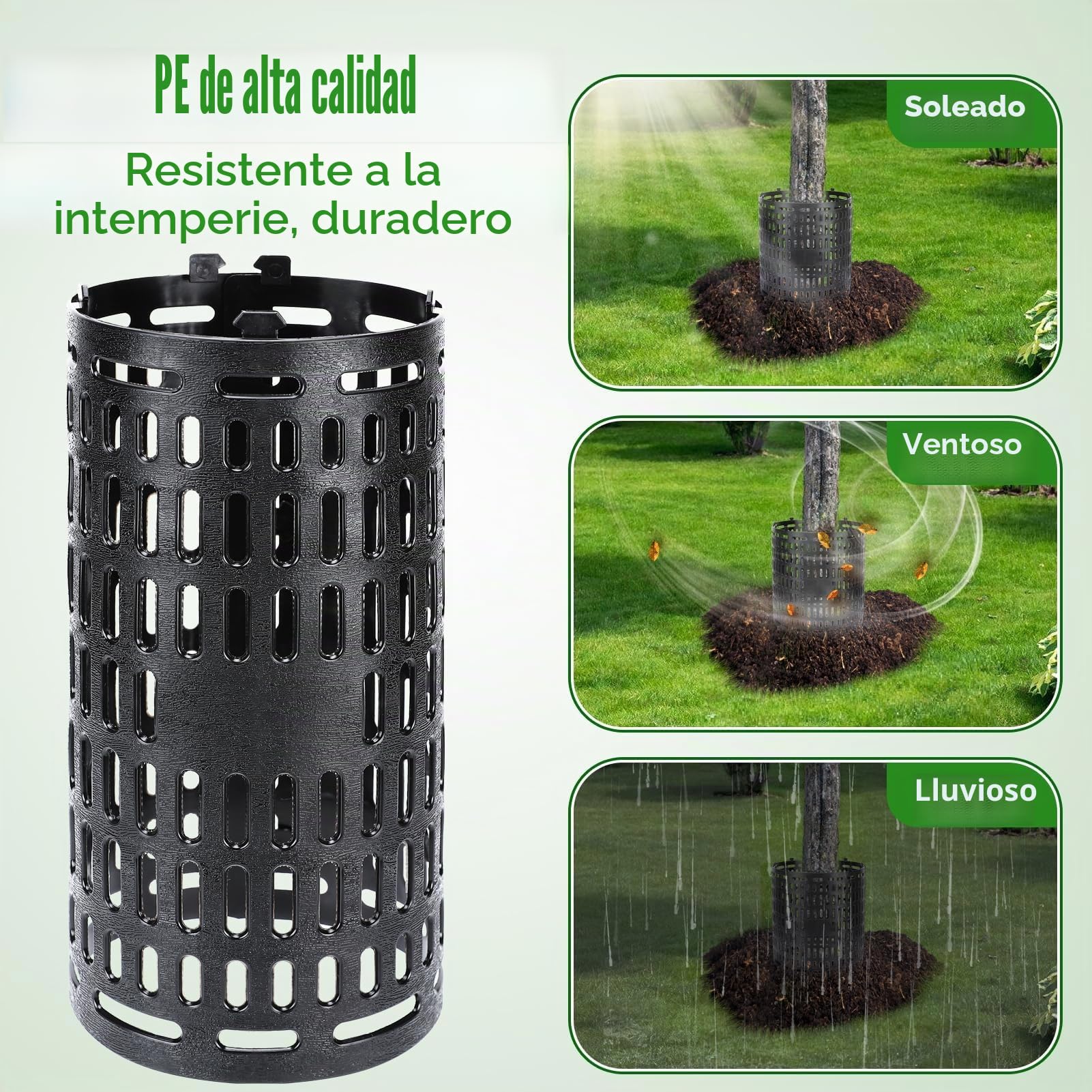 Protector de tronco de árbol, 6 protectores/guardas de tronco con lazos giratorios, redimensionable para árboles o plantas de varios tamaños, previene daños en la corteza del árbol (negro, 6