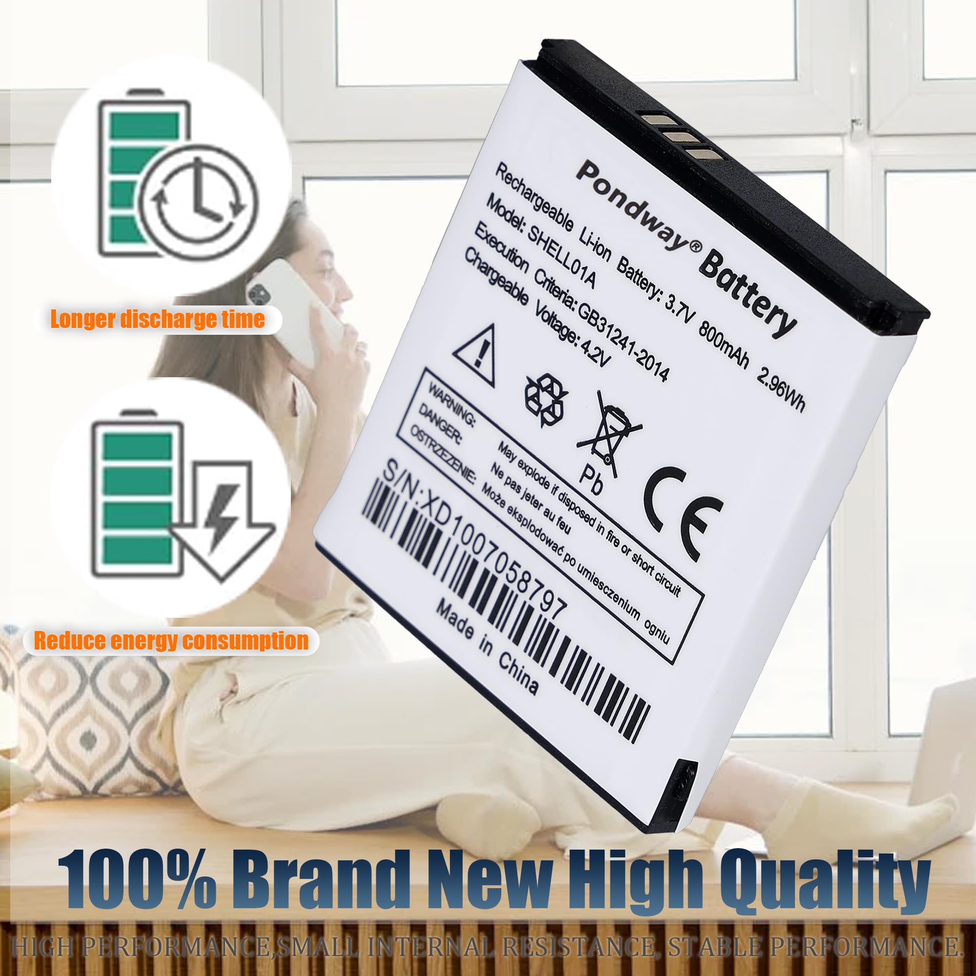 800mAh 3.7V SHELL01A Batterie de remplacement Compatible avec Doro Phone Easy 605 610 611 612 632 622 520X 409 410 409 409 GSM 410 GSM 605 GSM 606 607 608 609 613 624 625 626 631 632 632S Téléphone