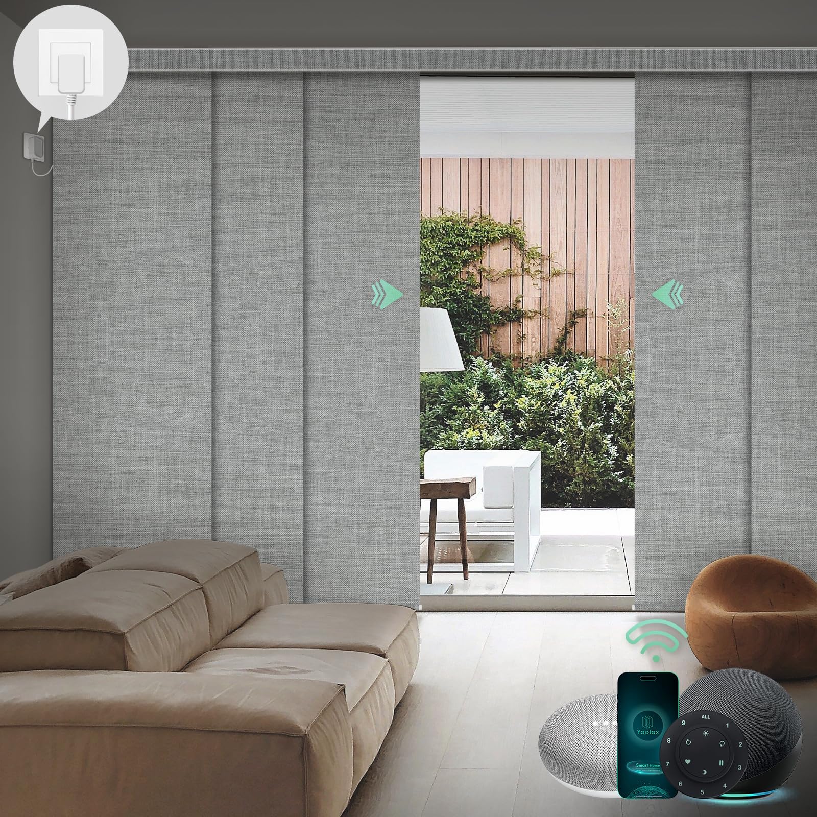 Custom XL Smart Sliding Door Blinds, Motorized Sliding Panel Blinds Compatible with Alexa, Blackout Vertical Blinds for Glass Doors, Patio Doors, Closet Doors, Fabric-Smoky Grey