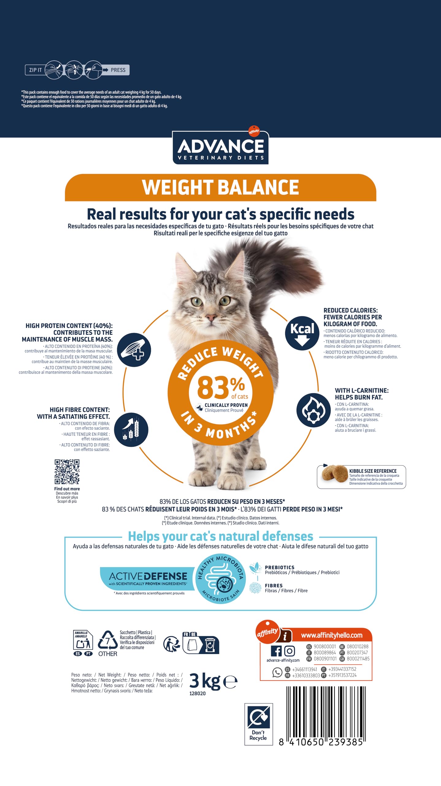 Advance Veterinary Diets Weight Balance - Pienso para Gatos con Problemas de sobrepeso - 3kg