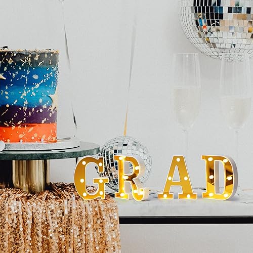 Miniatura 4 de Juego de 4 letras iluminadas de graduación con luces LED de marquesina, luces para decoración de habitación, letrero luminoso, decoración de mesa de