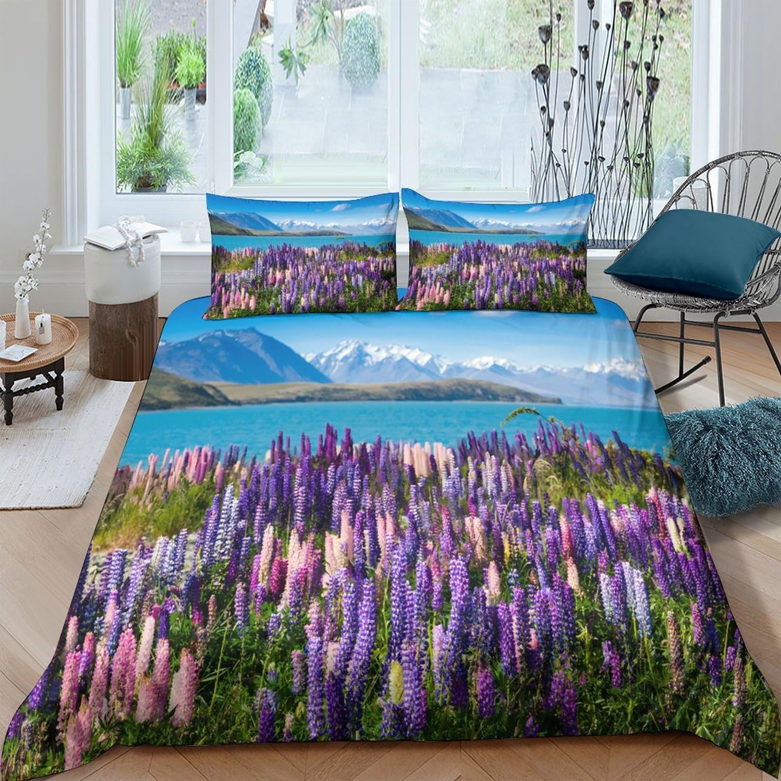 Ctjqhvkz Style-6 3D Printed Lupine Meadow Fitted Sheet Microfiber Soft Floral Landscape Bed Cover For Bedroom Guest Room Decor Single（135X200cm）