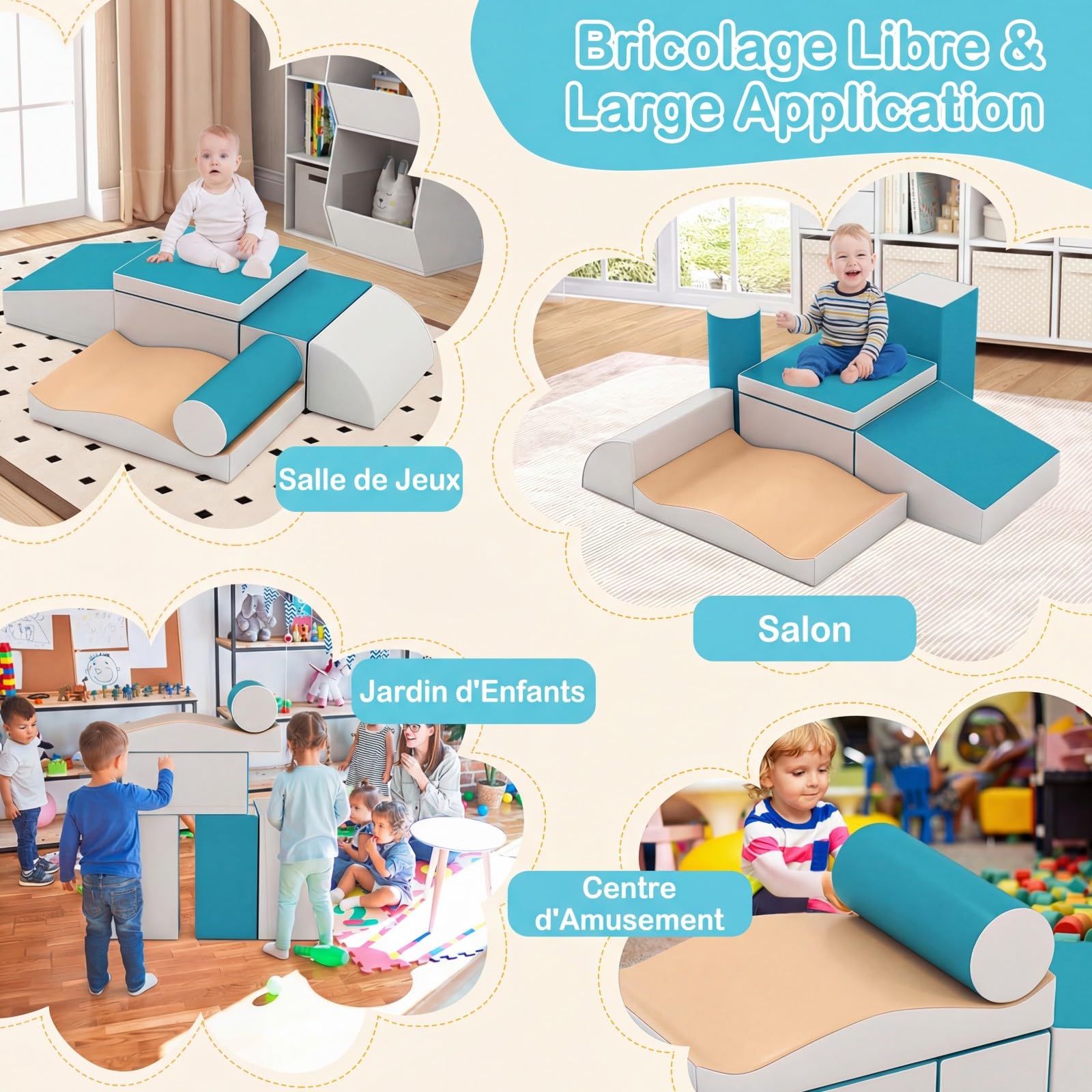 COSTWAY 7PCS Parcours Motricité Bébé en Mousse avec Housse en PU, Module Motricité Bébé avec Diverses Couleurs & Formes, Jouets Éducatifs pour Ramper Grimper, Nettoyage Facile, 18 Mois+ (Bleu)