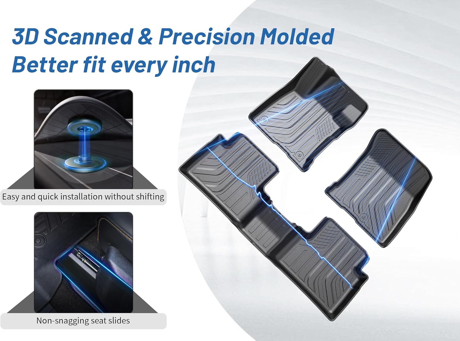 TPE All-Weather Floor Mats for Ford Bronco Sport 2021-2025,Custom Fit Car Mats(Not for Bronco & Rubberized Floor),1st & 2nd Row Protection,Durable, Odorless, Easy to Clean (3-Piece Set, Black) - Image 5