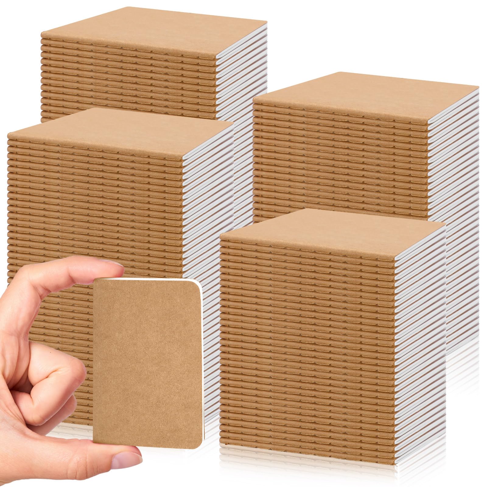 Harloon 200 Pack Pocket Notebook Softcover Mini Journals 2.5 x 4 Inches Small Notepad Mini Journal Kraft Brown Notebook Tiny Memo Notepad for Travel Diary Student Kid Office School, 24 Sheets/Pack