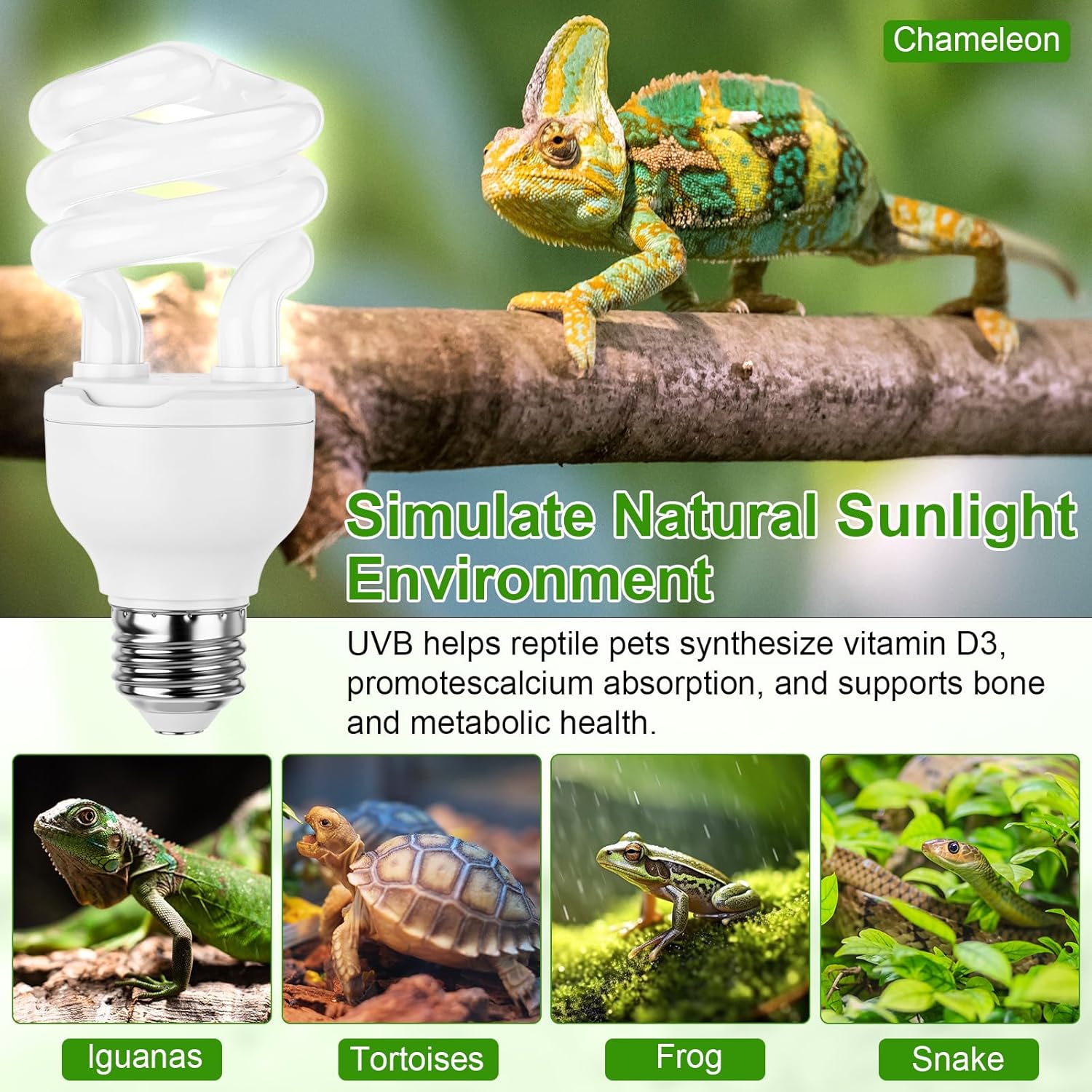 Reginary 4 Pcs UVB Reptile Light 5.0 13 W UVB Bulb for Desert Tropical & Sub-Tropical Reptiles Compact Fluorescent Lamp, Ideal for Chameleons, Lizards, Tortoises, Snakes, Iguanas & Turtles