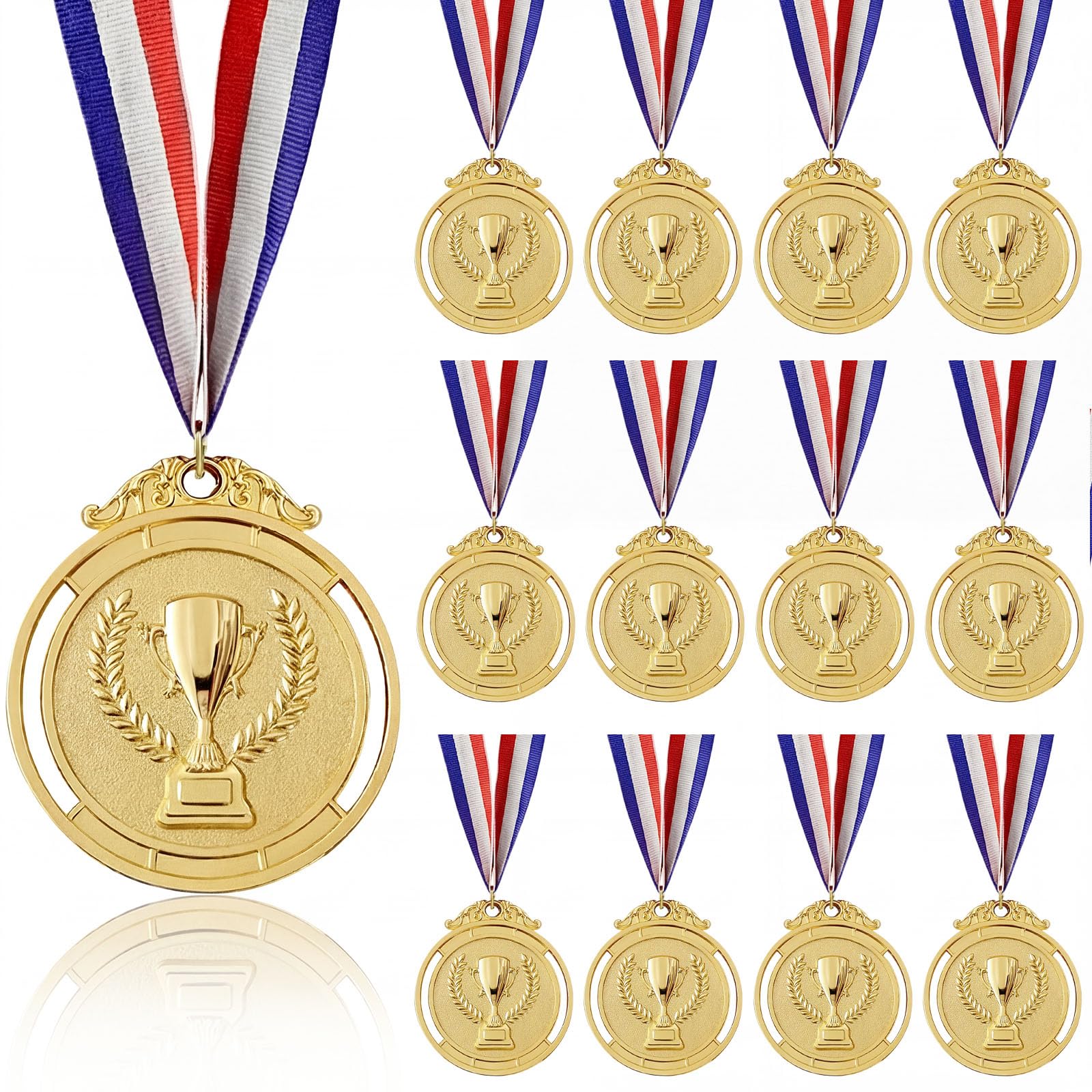 12 Pezzi Medaglie, Medaglie d'oro, Medaglie per Bambini, Medaglie per Vincitori, Medaglie d'oro, in Metallo con Nastri, per Bambini e Adulti, Calcio, Souvenir Sportivi