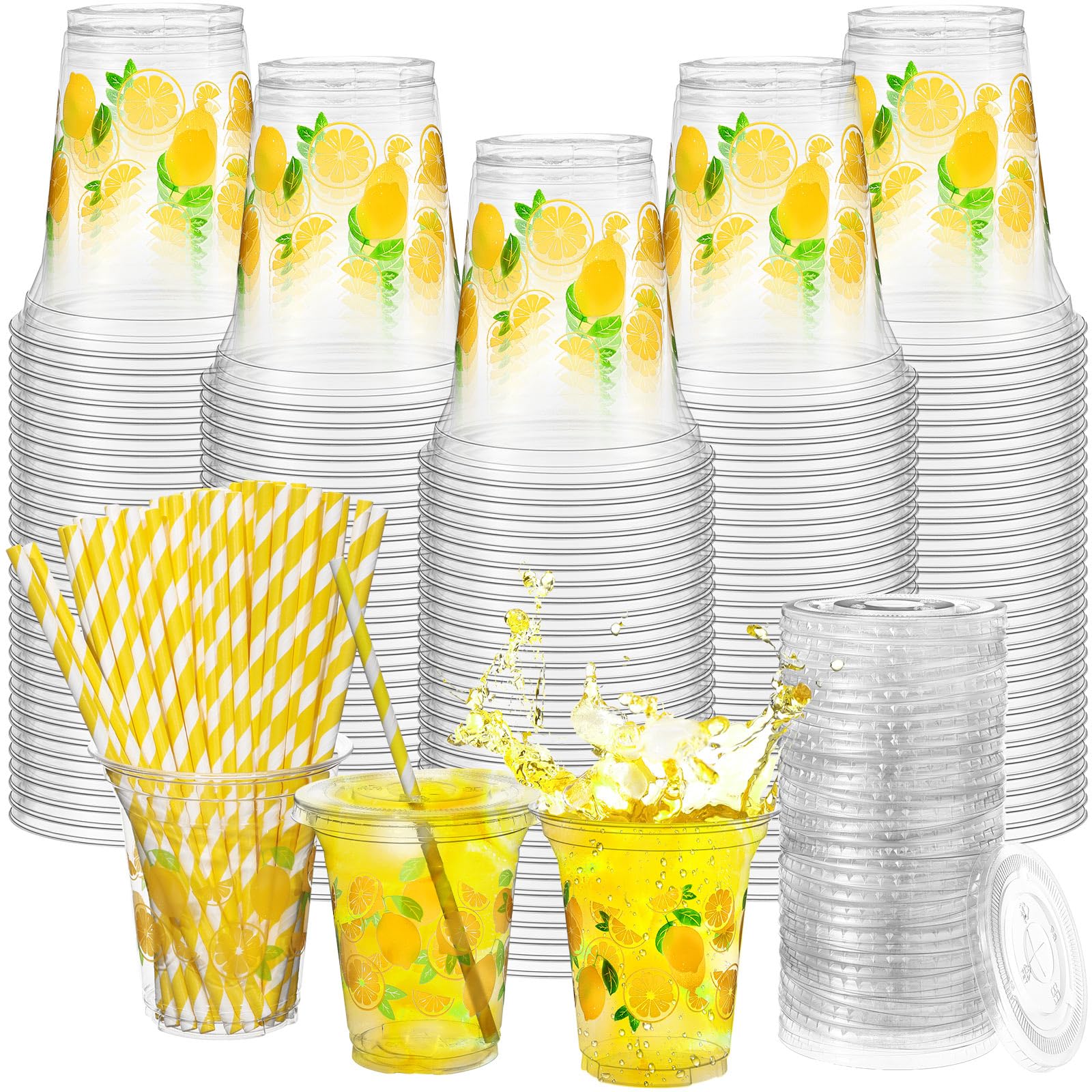 Photo 1 of Umigy 12 oz Plastic Cups with Lids and Straws, Yellow
