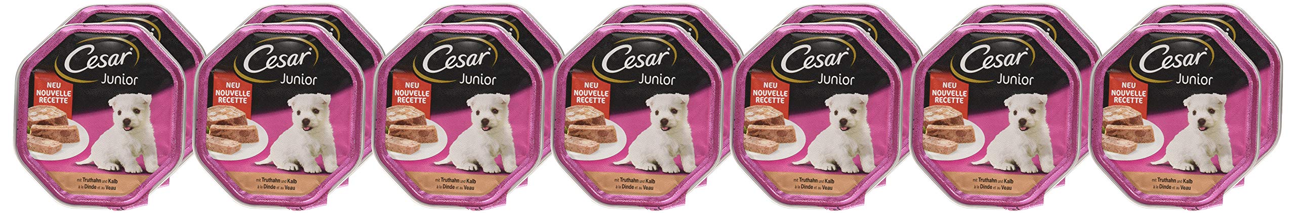 Cesar Nourriture Humide Junior pour Chiots et Jeunes Chiens de Moins de 1 an avec Dinde et Veau en pâté, 14 Bols (14 x 150 g), 2100 g
