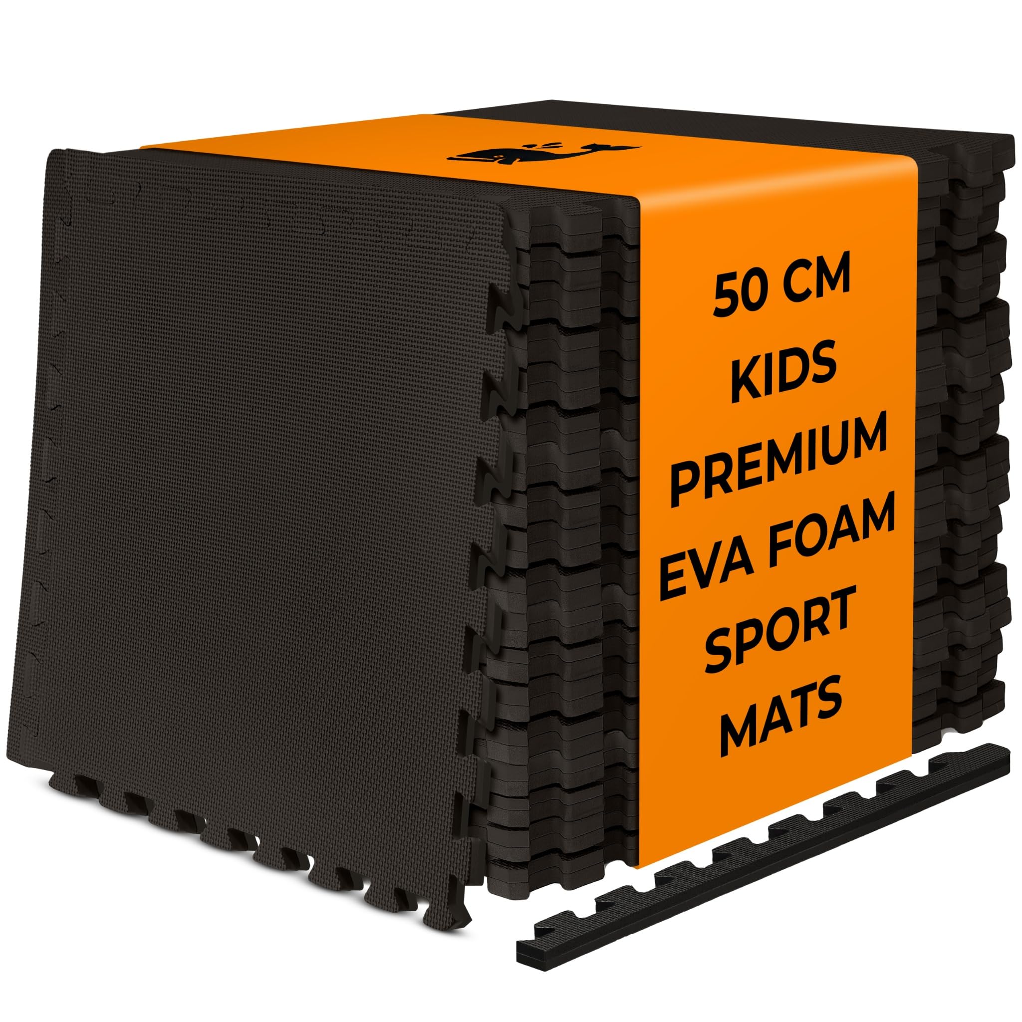BIGGAMATS | 20 mm EVA Foam Interlocking Floor Exercise Mat | 50x50 cm Non-Slip Thick Foam Mats | 24-piece Black Reversible Gym Flooring for Sports, Martial Arts, Home Gym, & Outdoor Use