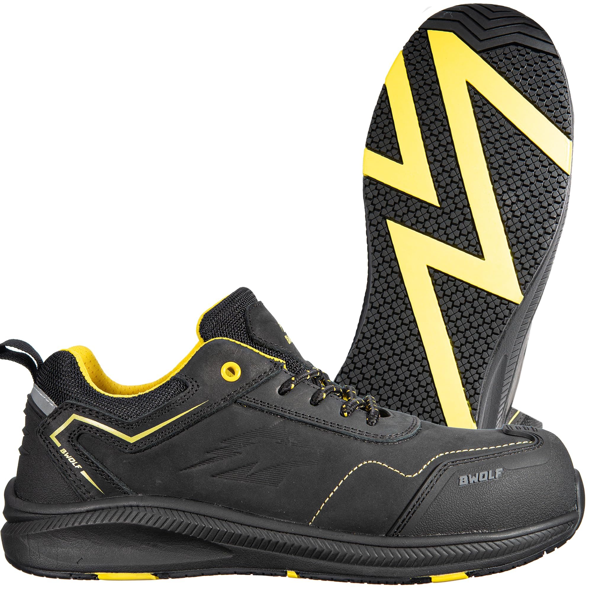 BWOLF Phoenix S3S Arbeitsschuhe Herren S3 Sicherheitsschuhe Herren S3 Nabuk wasserdicht, rutschhemmend 4x4 Grip Tech, Ergo Sohlen (Schwarz, EU Schuhgrößensystem, Erwachsene, Numerisch, M, 44)