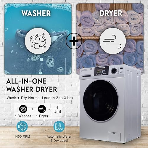 Miniatura 8 de Equator - Lavadora secadora todo en uno 4700 sin ventilación, totalmente integrada, 0 espacio libre de ventilación, 1.62cf15 libras, 110 V, 1400