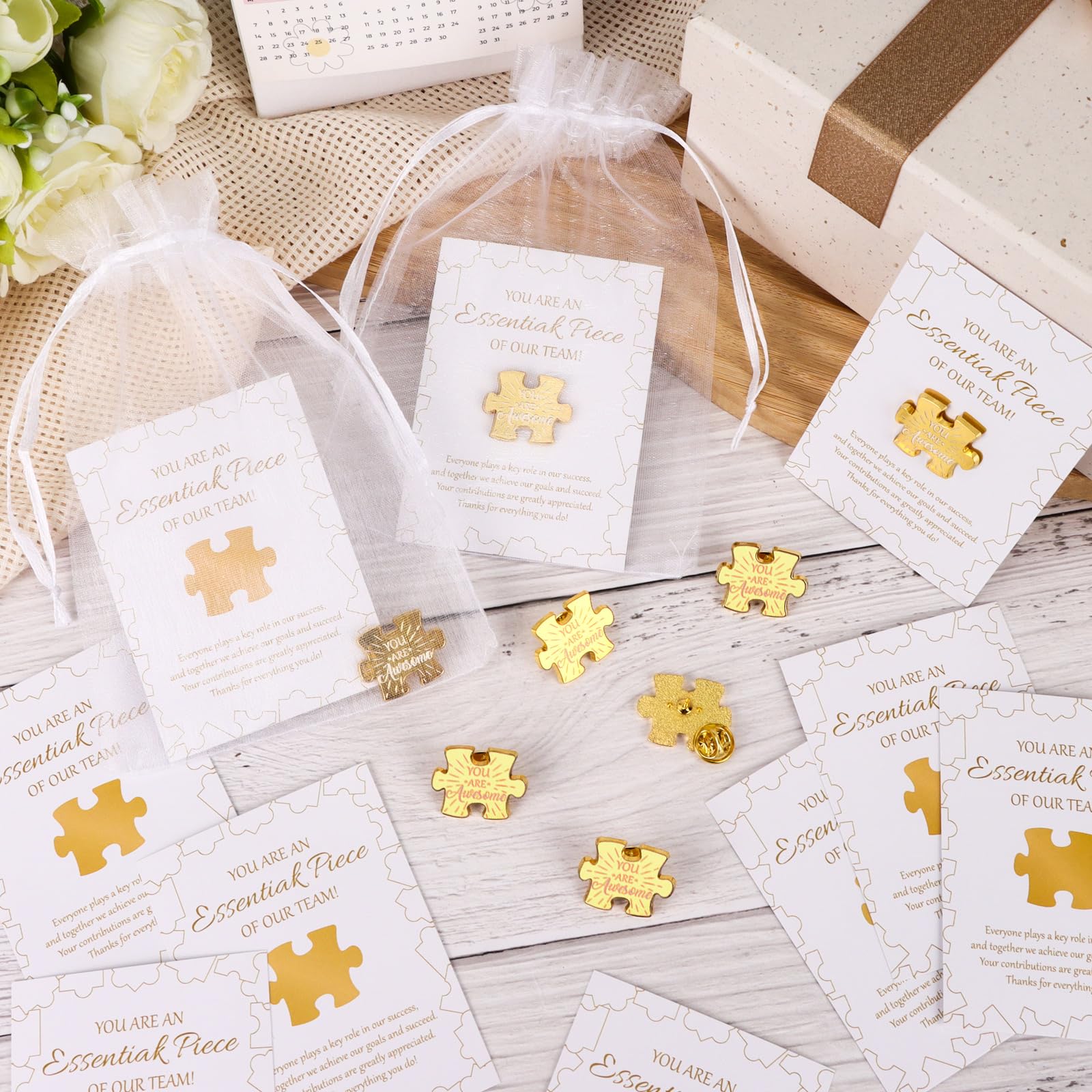 15/30/50 Set Employee Appreciation Gifts Team Puzzle Piece Lapel Pins with Thank You Cards Organza Bags Employee of the Month Badge Brooch Bulk Inspirational Small Gifts for Coworker Staff (50) - Image 4