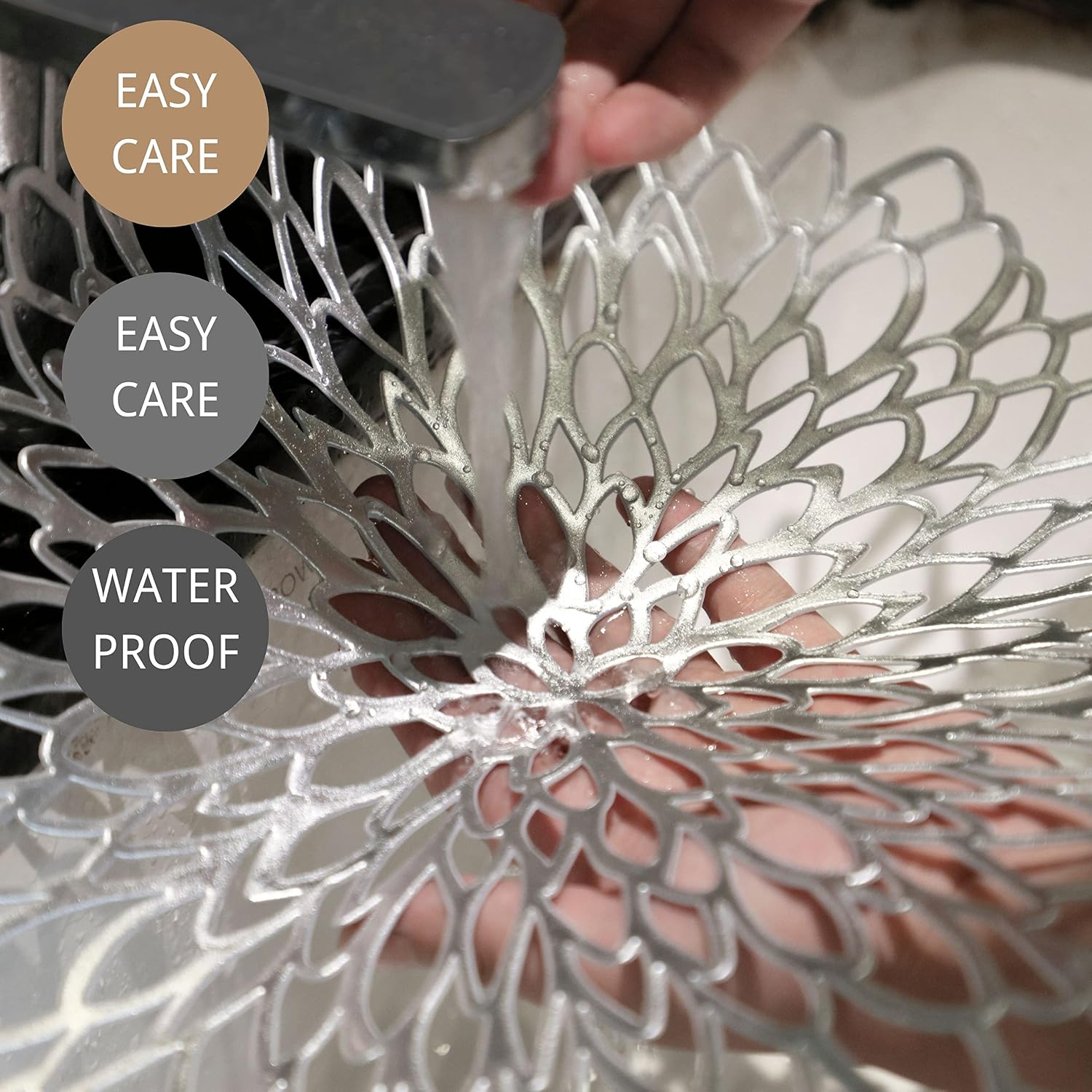 18 Pack Silver Metallic Round Placemats Laminated Vinyl Leaf Dining Table Decoration by Snowkingdom