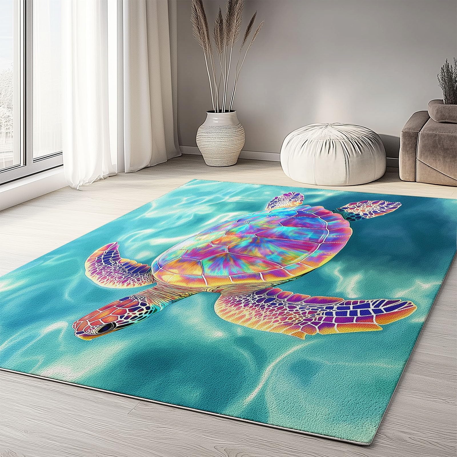 Générique Tapis Abstrait Salon Eau de mer Bleue Tortue de mer à Poils Courts Antidérapant Salon 120 x 180cm Chambre Poil Ras Doux Tapis de Décoration Paillassons pour entrée