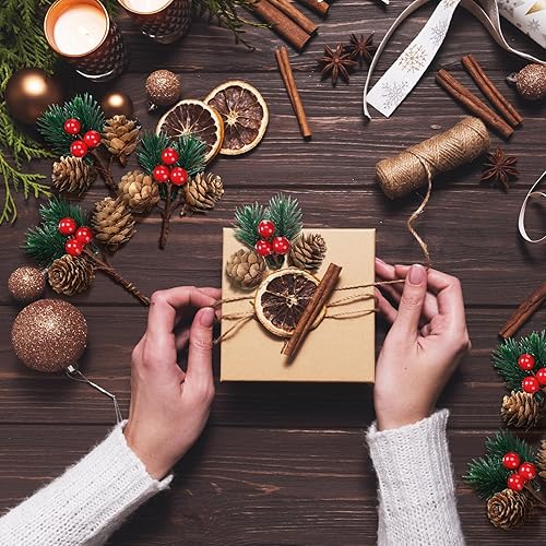 Miniatura 3 de Tallos de bayas rojas de imitación para árbol de Navidad, conos de pino y ramitas de acebo para manualidades, 48 piezas (cota)