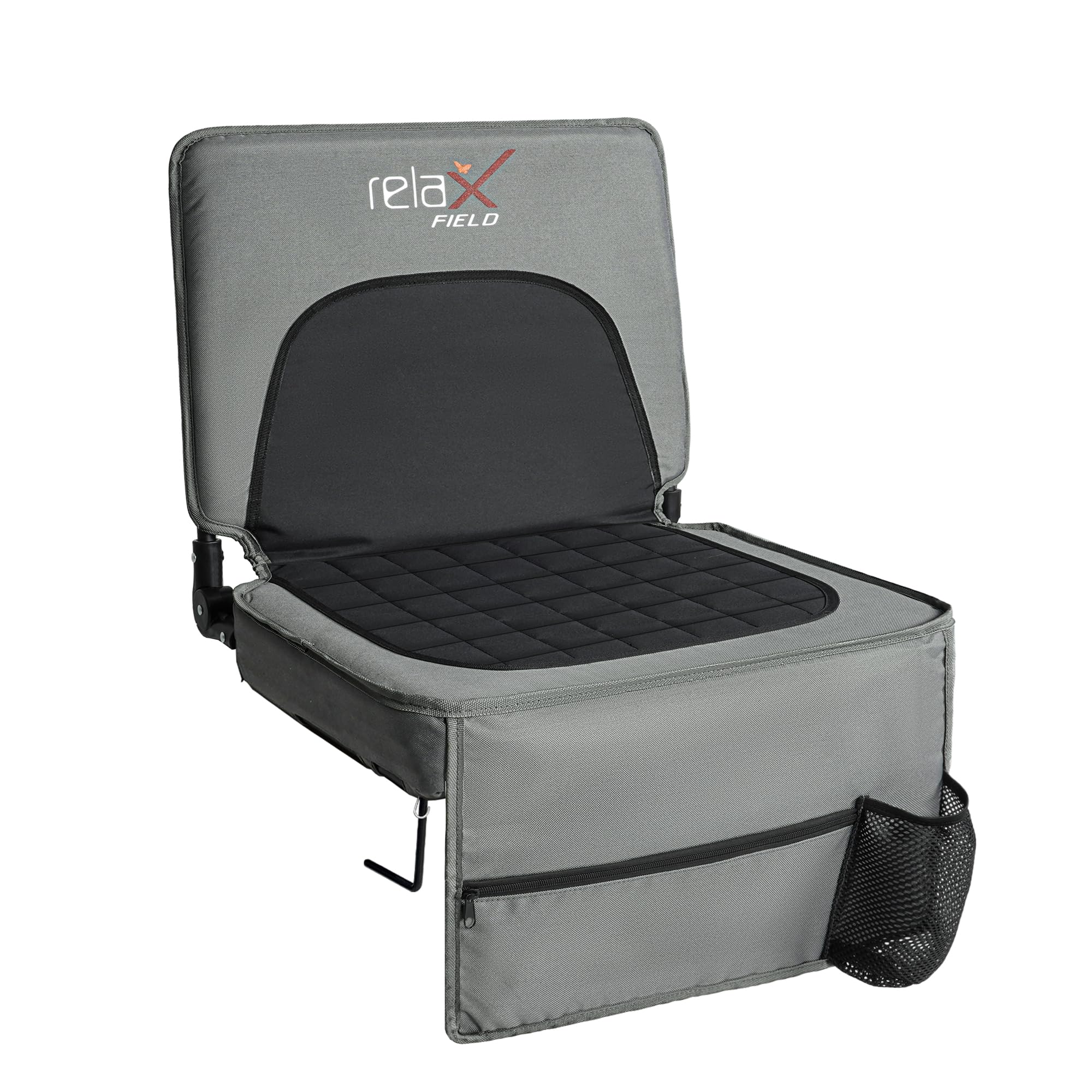 RELAX FIELD Stadium Seats with Back Support and Cushion, Folding Stadium Chair Includes Shoulder Strap and Cup Holder, Portable Bleacher Chairs for Sports Events,Grey