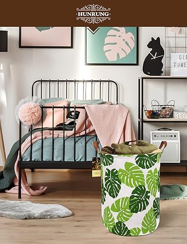 Miniatura 8 de HUNRUNG Canasta grande ligera de lona para almacenar, organizar juguetes, ropa sucia - plegable, resistente al agua, para dormitorios