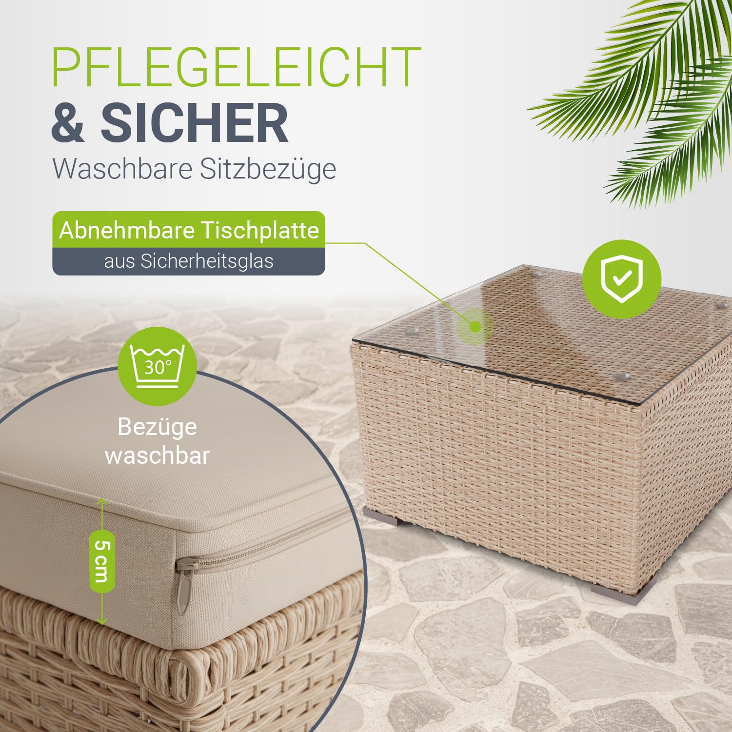Juskys® Polyrattan Lounge Punta Cana M für 3-4 Personen mit 3er Sofa, Sessel, Tisch & Kissen, Sitzgruppe für Garten, Terrasse und Balkon, Gartenmöbel Set wetterfest - Creme
