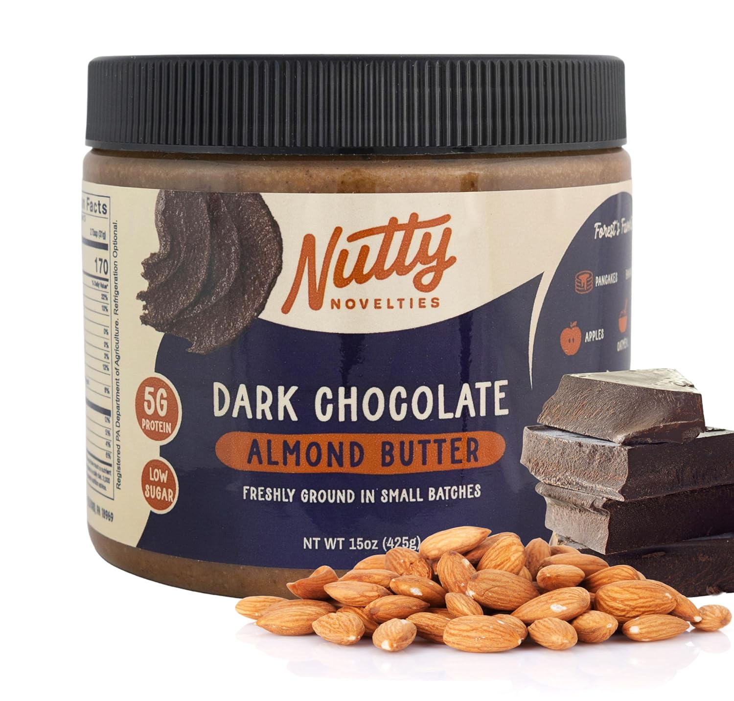 Nutty Novelties Gourmet Dark Chocolate Almond Butter for Toast, Smoothies, and Baking - High Protein & Healthy - Keto & Paleo Friendly - Non-GMO, No Artificial Ingredients - Creamy Nut Butter - 15 Oz