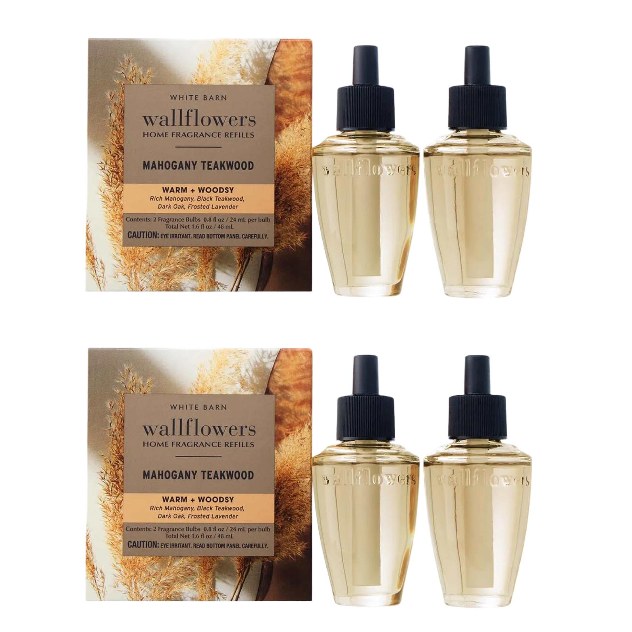 Wallflowers Refills, Mahogany Teakwood Scent, Plug-in Air Freshener Refills for Bedrooms, Bathrooms & Living Spaces, 4 Pack