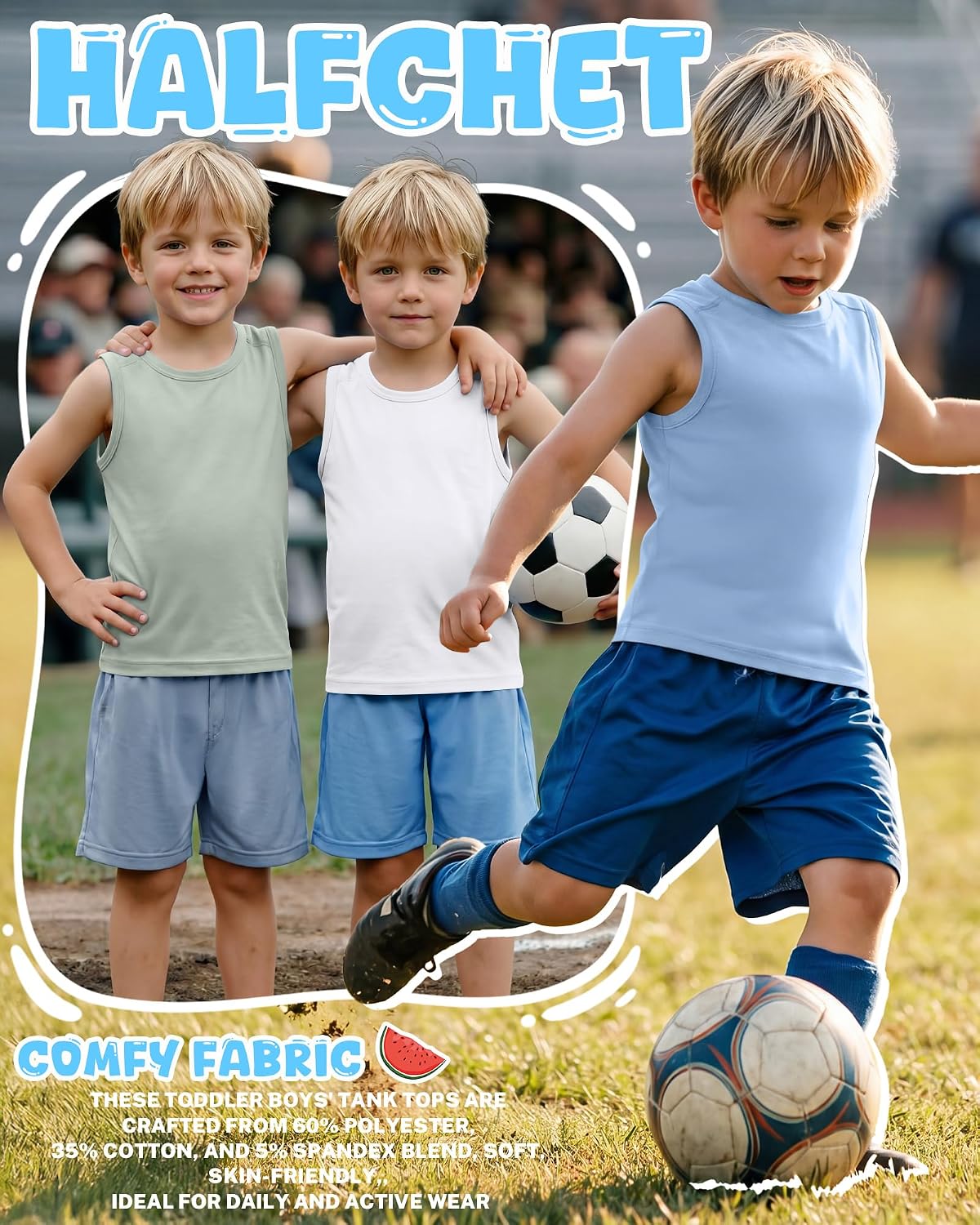 Halfchet 3 Pack Toddler Boys Tank Tops Sleeveless Crew Neck Summer Shirts Baby Loose Fit Muscle Tanks Soft Casual Undershirts