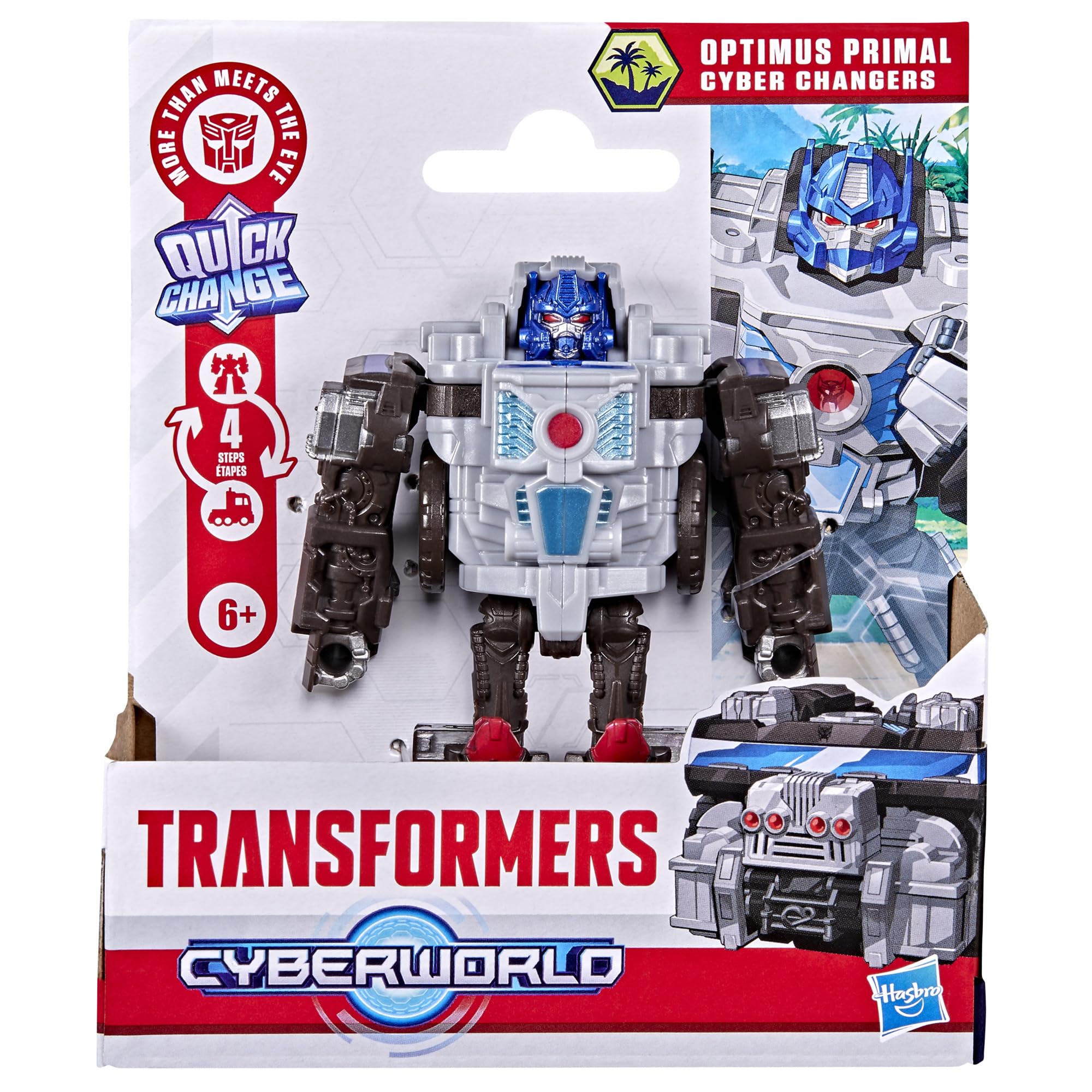 Transformers CYBERWORLD Optimus Primal Cyber Changers 4-Inch Action Figure, Quick Change to Truck Mode, Robot Toys for Boys and Girls 6 and Up - 4