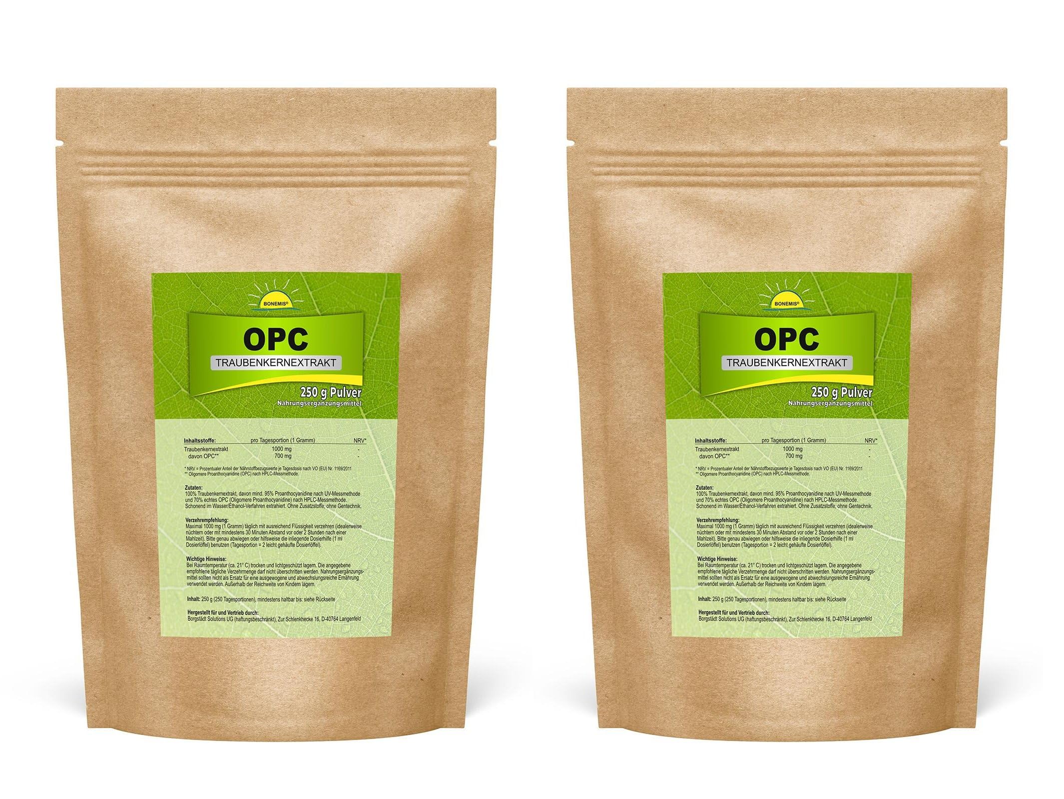 OPC Traubenkernextrakt 95% (70% nach HPLC), Pulver, 2x 250g Beutel