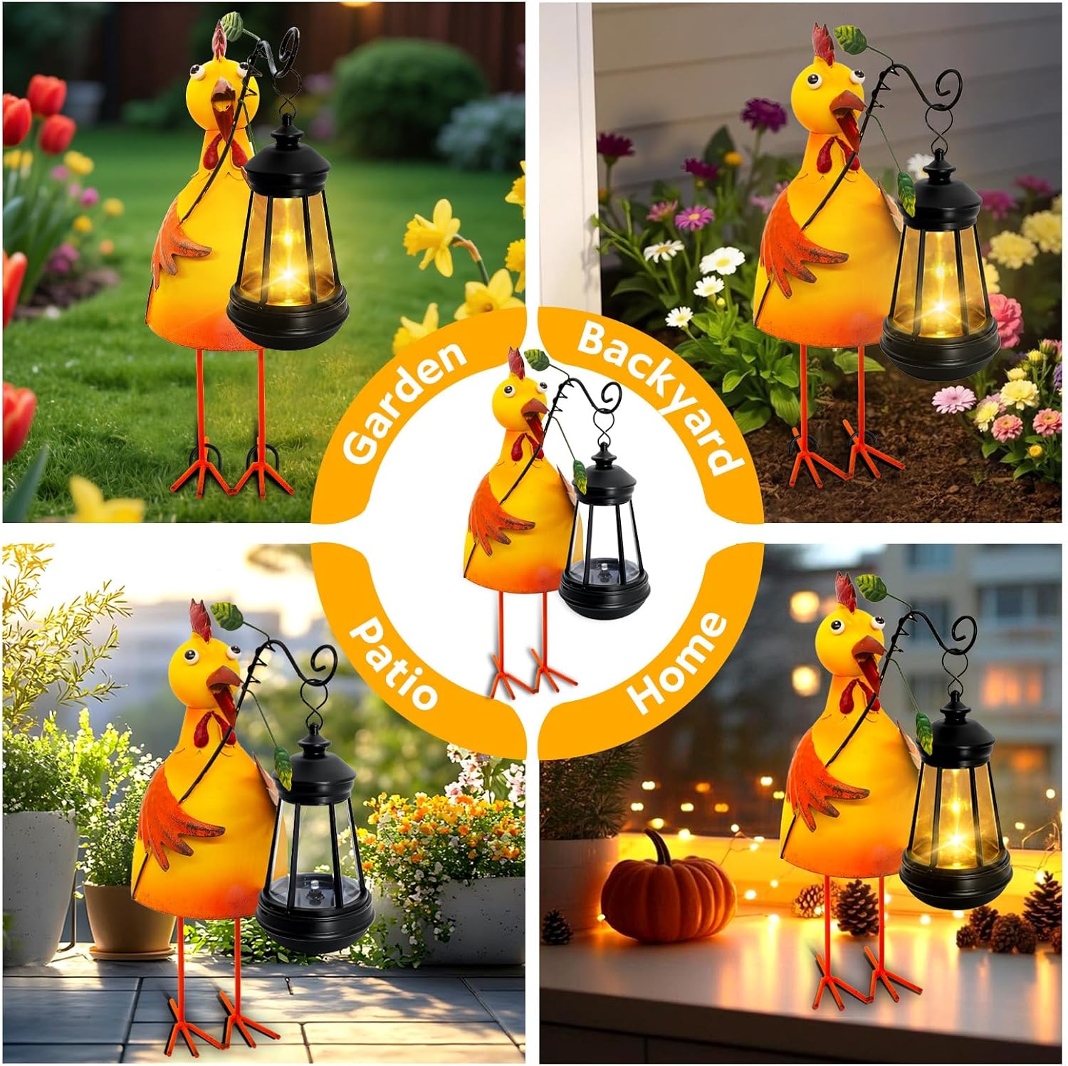 Garden Decor Chicken Solar Statues,Unique Garden Statues Chicken with Solar Lantern Waterproof,Birthday Gifts for Women Mom Grandma,Front Patio Balcony Yard Art Lawn Ornaments Porch Outdoor Decoration
