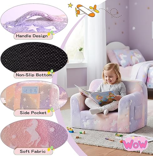 Miniatura 41 de Tiita Silla para niños, cómodo sofá plegable para niños, sofá ligero para niños con asa de transporte y bolsillos laterales, reposabrazos de espuma