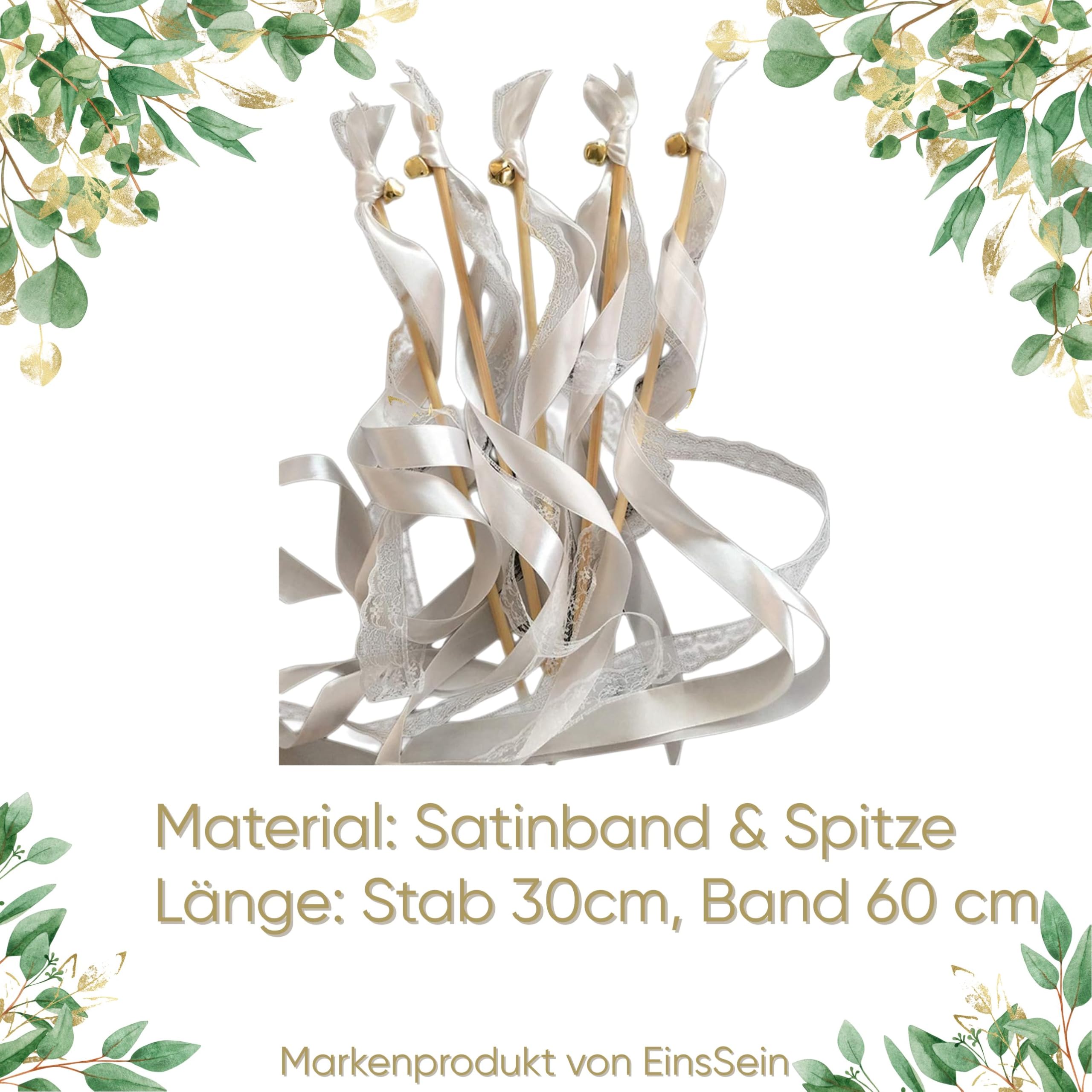 20 Baguettes De Mariage Avec Cloches Et Rubans - Set Cérémonie Romantique Blanc