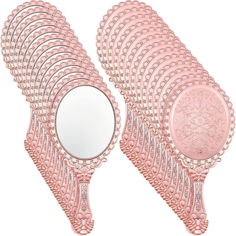 Espelhos de mão vintage Qunclay com cabo, Rose Gold, pacote com 24