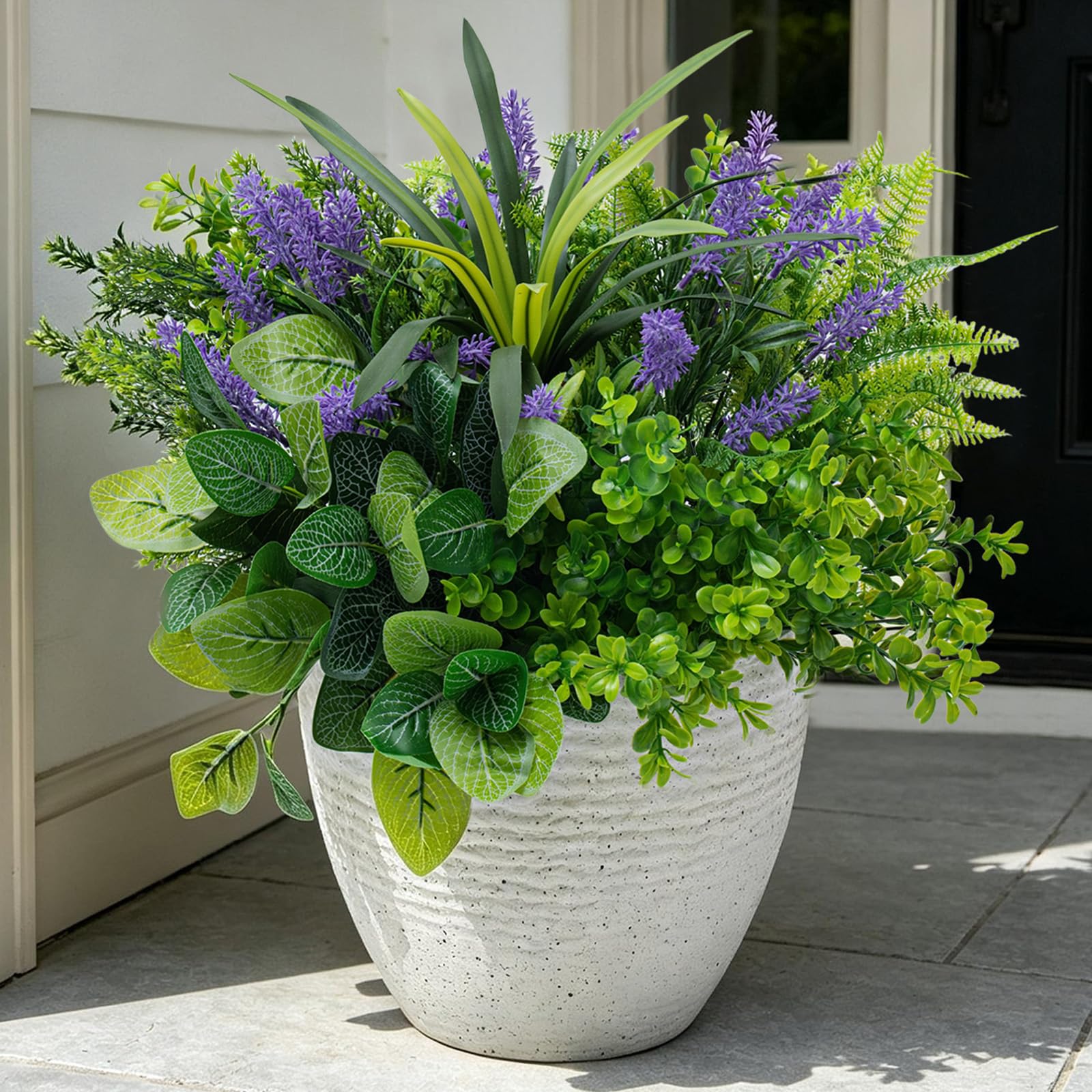 Cikuco Piante finte da esterno, resistenti ai raggi UV, 15 mazzi di eucalipto artificiale realistico, lavanda verde, resistente alle intemperie, per patio, giardino, portico anteriore