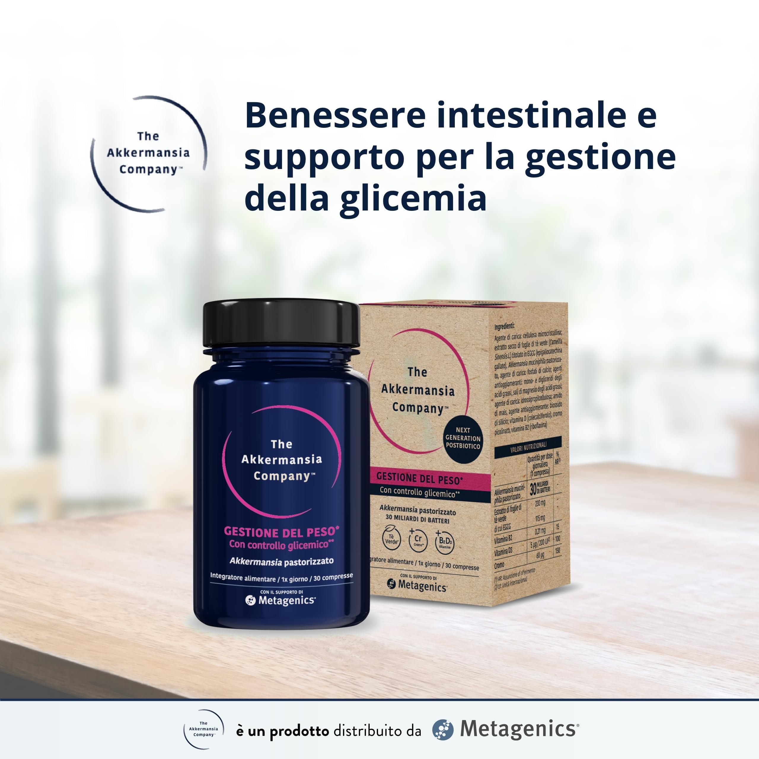 Metagenics Akkermansia Glicemia - Gestione del Peso con Controllo Glicemico - 30 Compresse