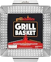 Grillaholics Extra Large Vegetable Grill Basket - Heavy-Duty Stainless Steel Veggie Grilling Basket with Handles for Gas & Charcoal Grills