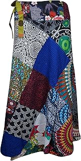 Mogul Interior Womens Wrap Around Skirts, Cotton Skirts,Blue Cotton Maxi Skirt, Bohemian Fashion One Size