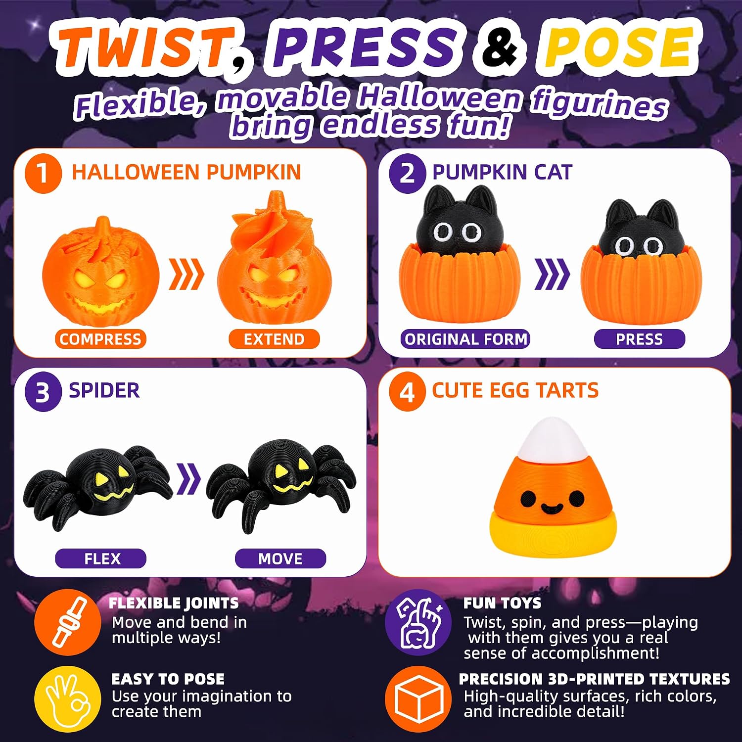 30 PCS Halloween Party Favors 3D Printed Fidget Toys