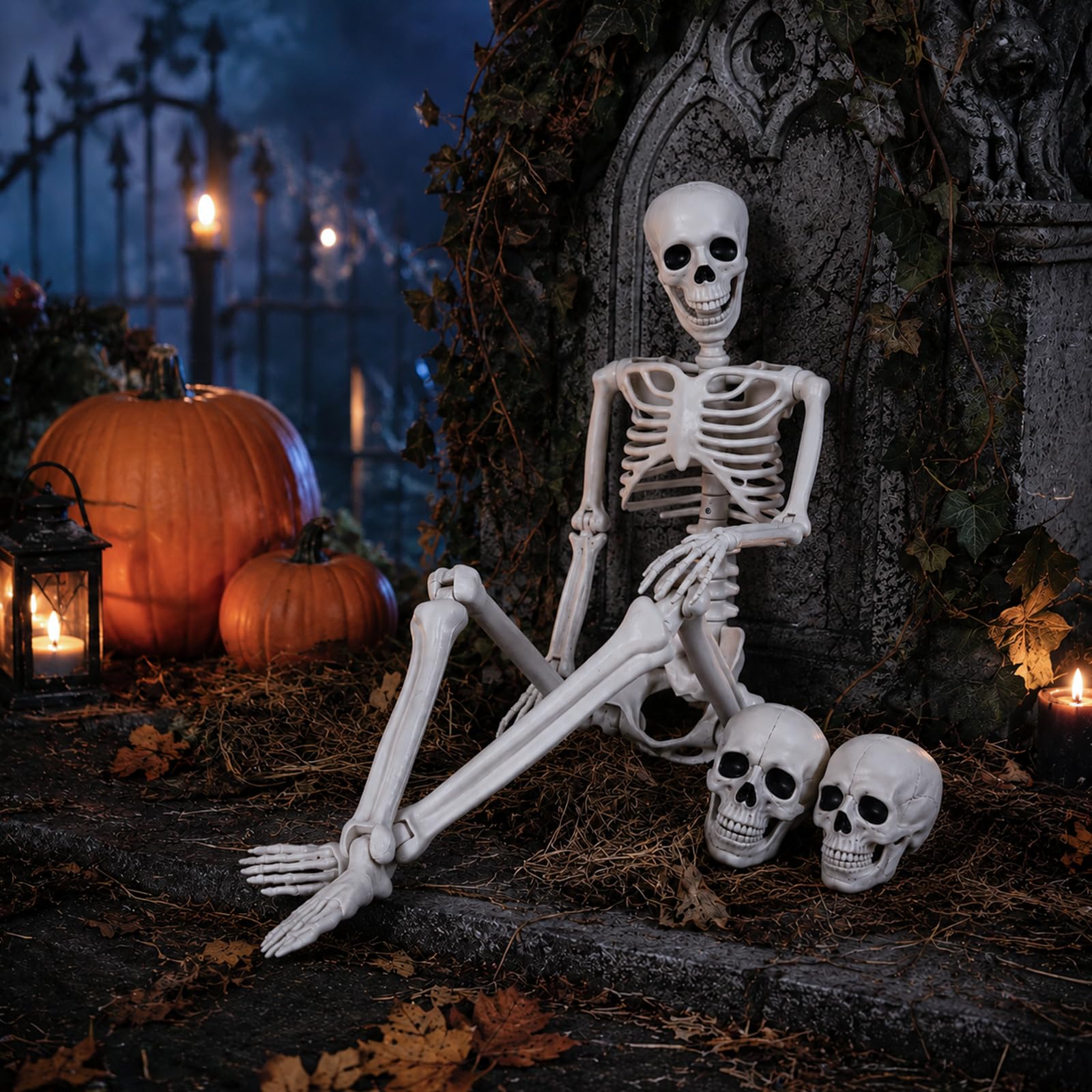 Halloween scheletro poseable 90CM, plastica falso scheletro umano