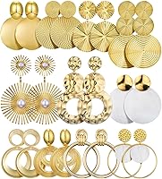 Myofeng 11 Pairs Gold Big Disc Drop Earrings - Hammered Round Dangle Boho Statement Earrings Set for Women