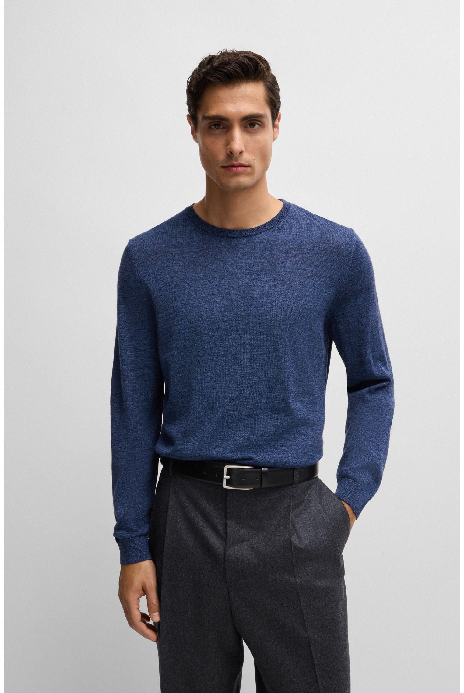 BOSS Hommes Erman-L Sz35 Ceinture en cuir italien avec boucle en métal argenté brossé