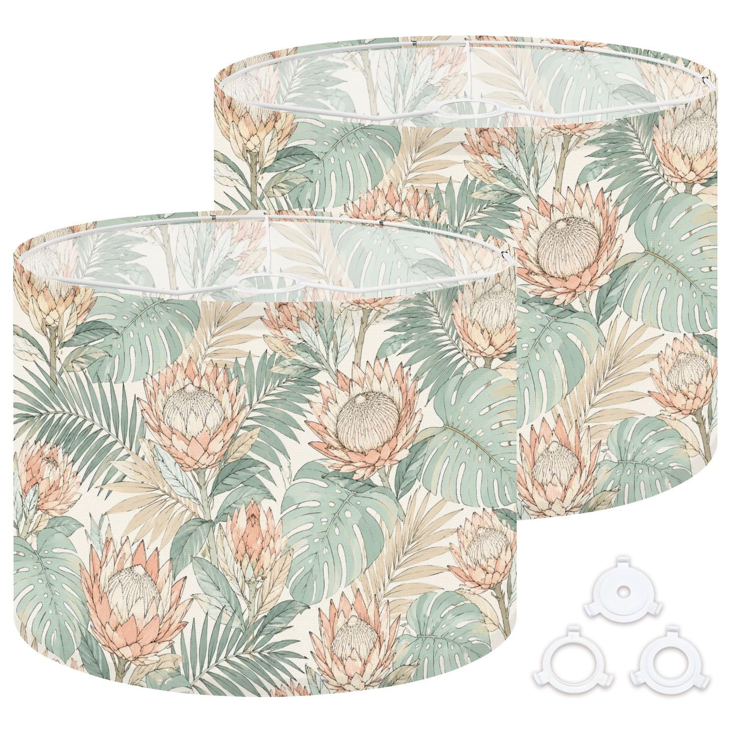 Deruinvaio Multi3 2Pcs 13In Lampshade Lamp Shade Vintage Protea Flower Monstera Leaf For Ceiling Light, Table Lamp Floor Lamp Easy Assembly Replacement Light Shade