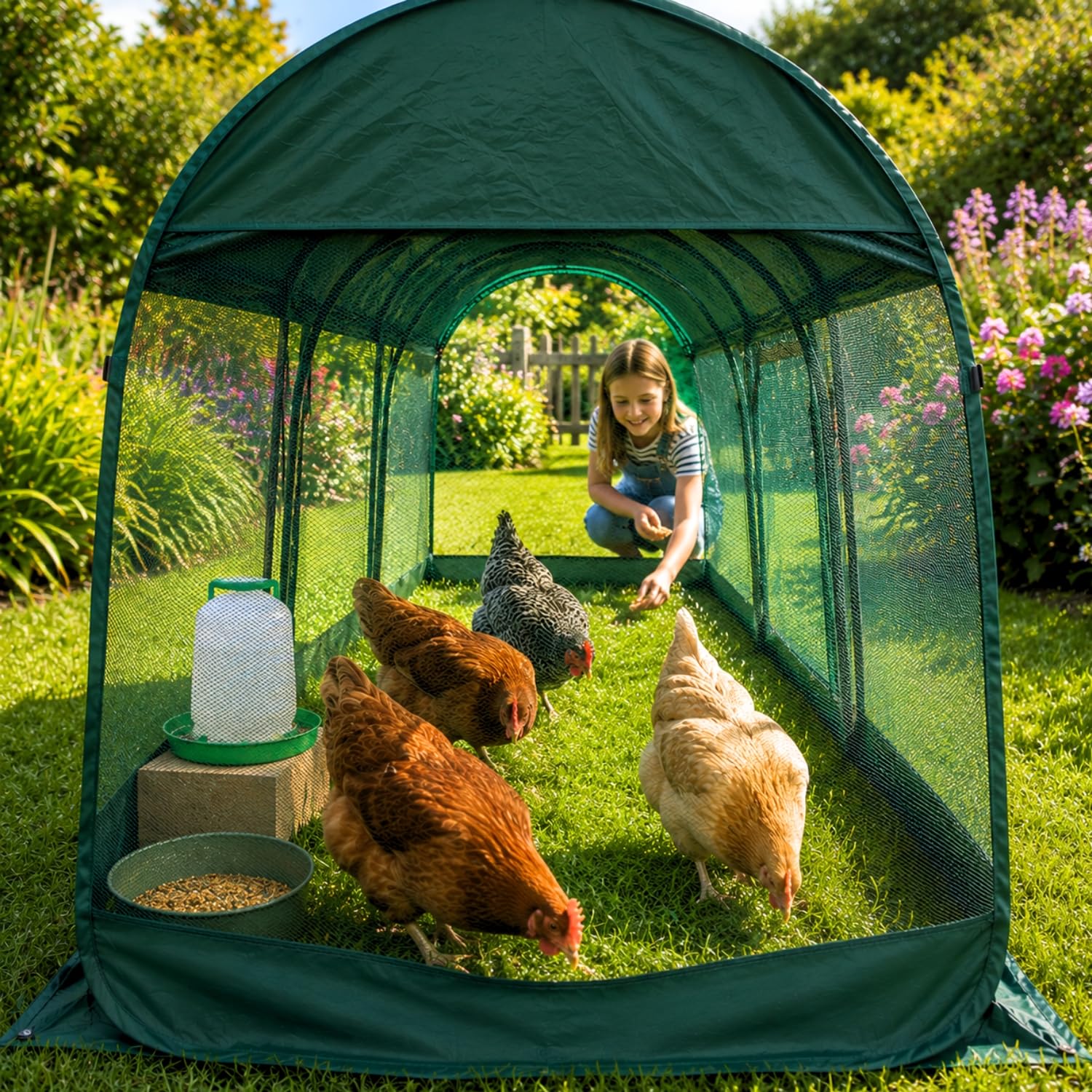 GardenSkill Poulailler Cage a Lapin Exterieur 200x100cm | Tunnel Maison pour Cochon d'Inde Poule | Enclos de Jardin pour Petits Animaux de Compagnie | Abri avec Filet de Protection | 3 Portes Zippées
