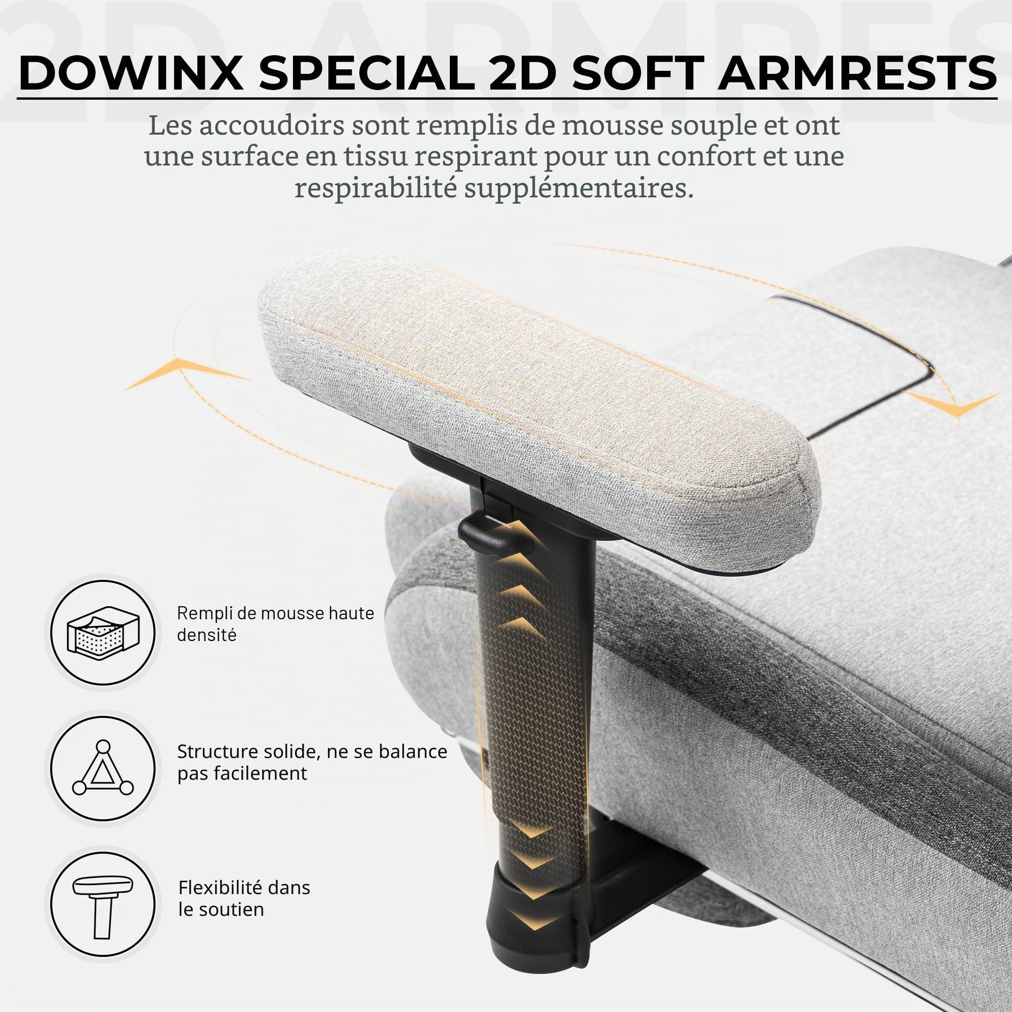Dowinx Chaise Gaming Tissu, Chaise Gaming Ergonomique avec Accoudoirs Confort Rembourrés, Fauteuil Gamer Stable pour Gaming et Bureau, Assise Confortable pour Longues Sessions, Gris