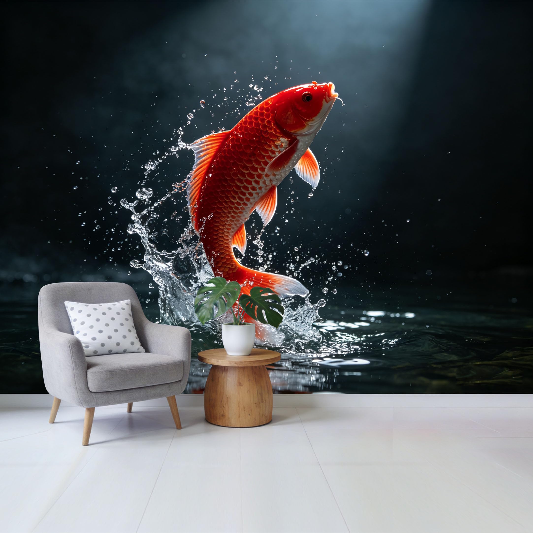 Qzlithotic Yq2605251009 Custom Size Wall Mural Vibrant Red Koi Fish Jumping Splash Water Abstract Contemporary Art Selfadhesive Wall Fabric Removable Wallpaper For Home Office Decor