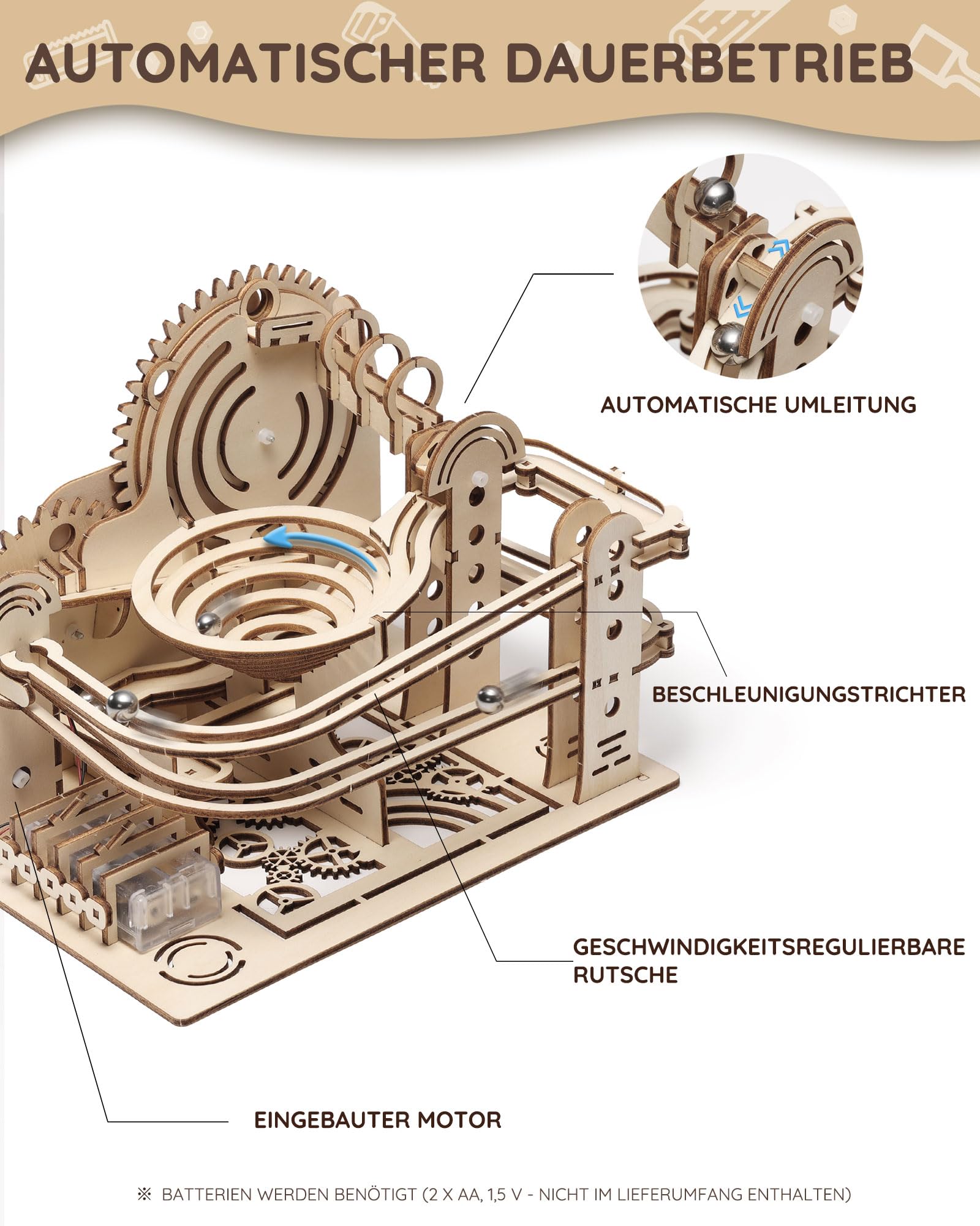 SainSmart Jr. Puzzle 3D de madera con pista de canicas Trackball modelo de construcción para adultos, pista de bolas mecánica, rompecabezas de madera con soporte acrílico, kit de construcción de