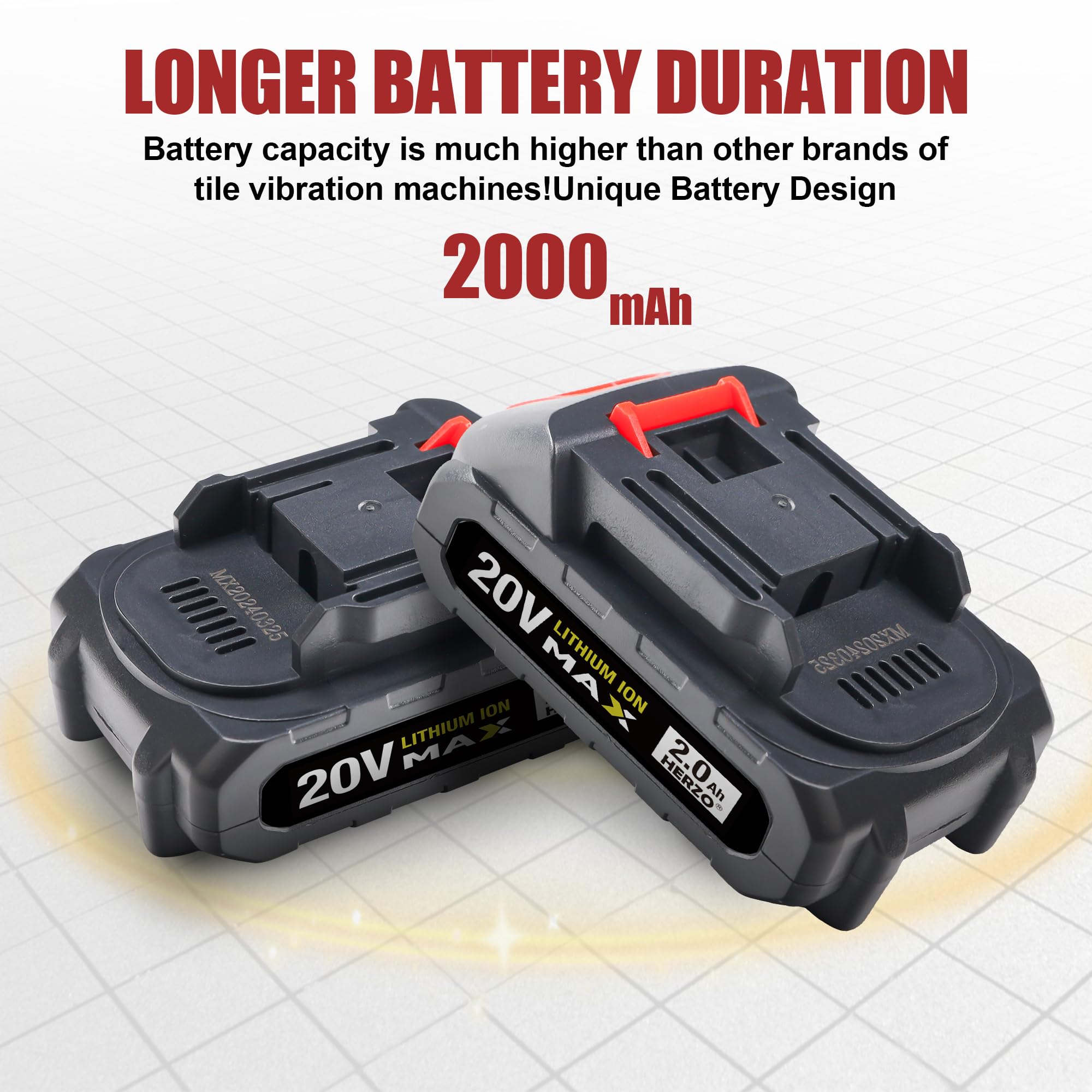 HERZO Kabellose Fliesen Vibrations Nivelliermaschine, Fliesenleger Vibrationswerkzeug, mit 12 einstellbaren Geschwindigkeiten, Saugnapf, Digitalanzeige (Batterien enthalten)