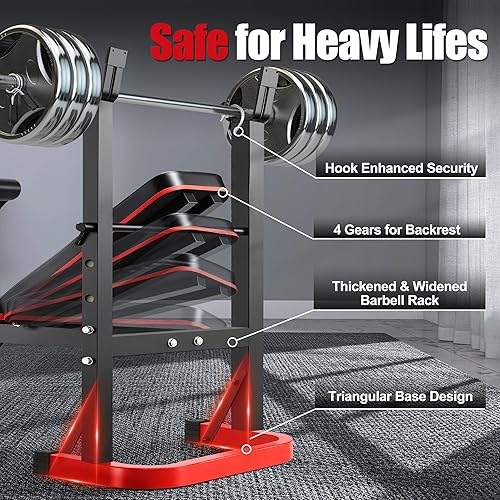 Miniatura 5 de OPPSDECOR Weight Bench Set with Leg Extension and Leg Curl, 660LBS Foldable Bench Press Set with Squat Rack for Home Gym Fitness, Standard Strength