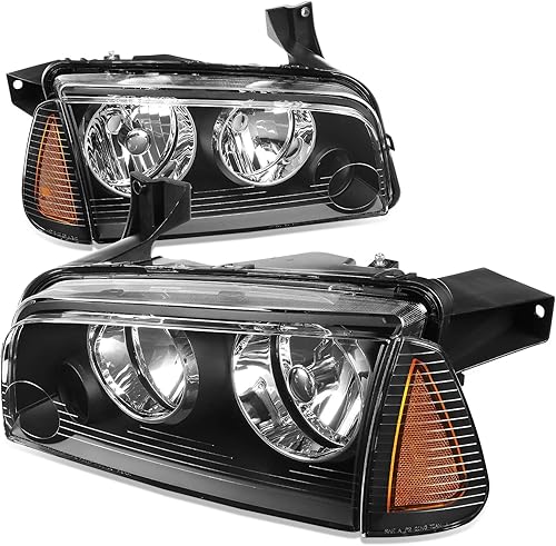 Faros HL-OH-CHA05-4P-VR, carcasa negra reflector ámbar